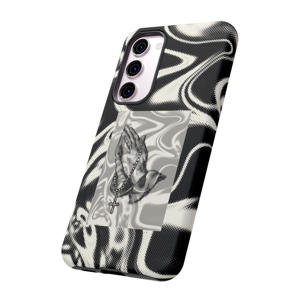 Praying Hands Phone Case – Black White Marble Spiritual Design