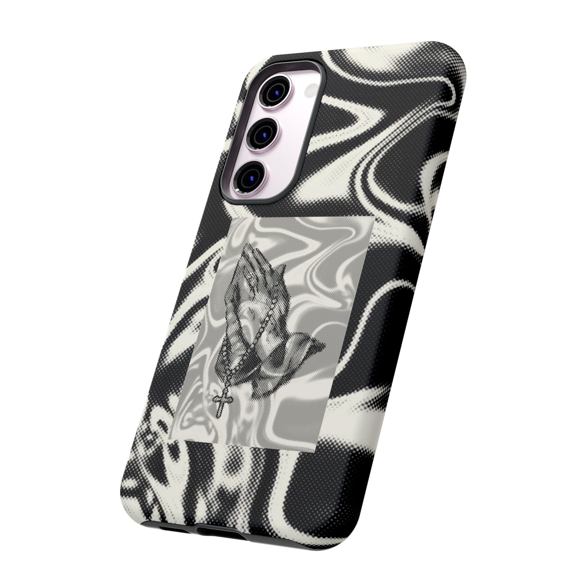 Praying Hands Phone Case – Black White Marble Spiritual Design