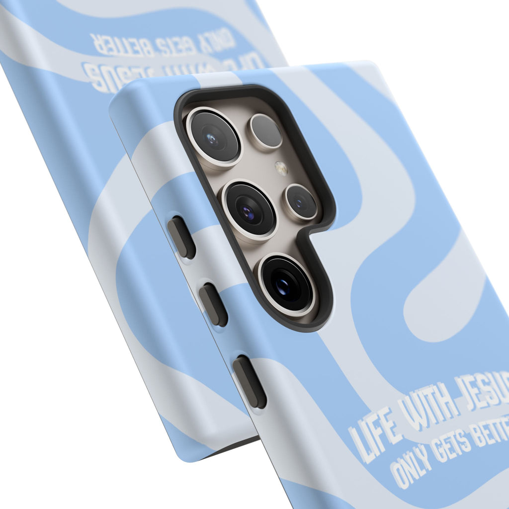 Blue Swirl Phone Case - "Life With Jesus Only Gets Better" Christian iPhone Cover