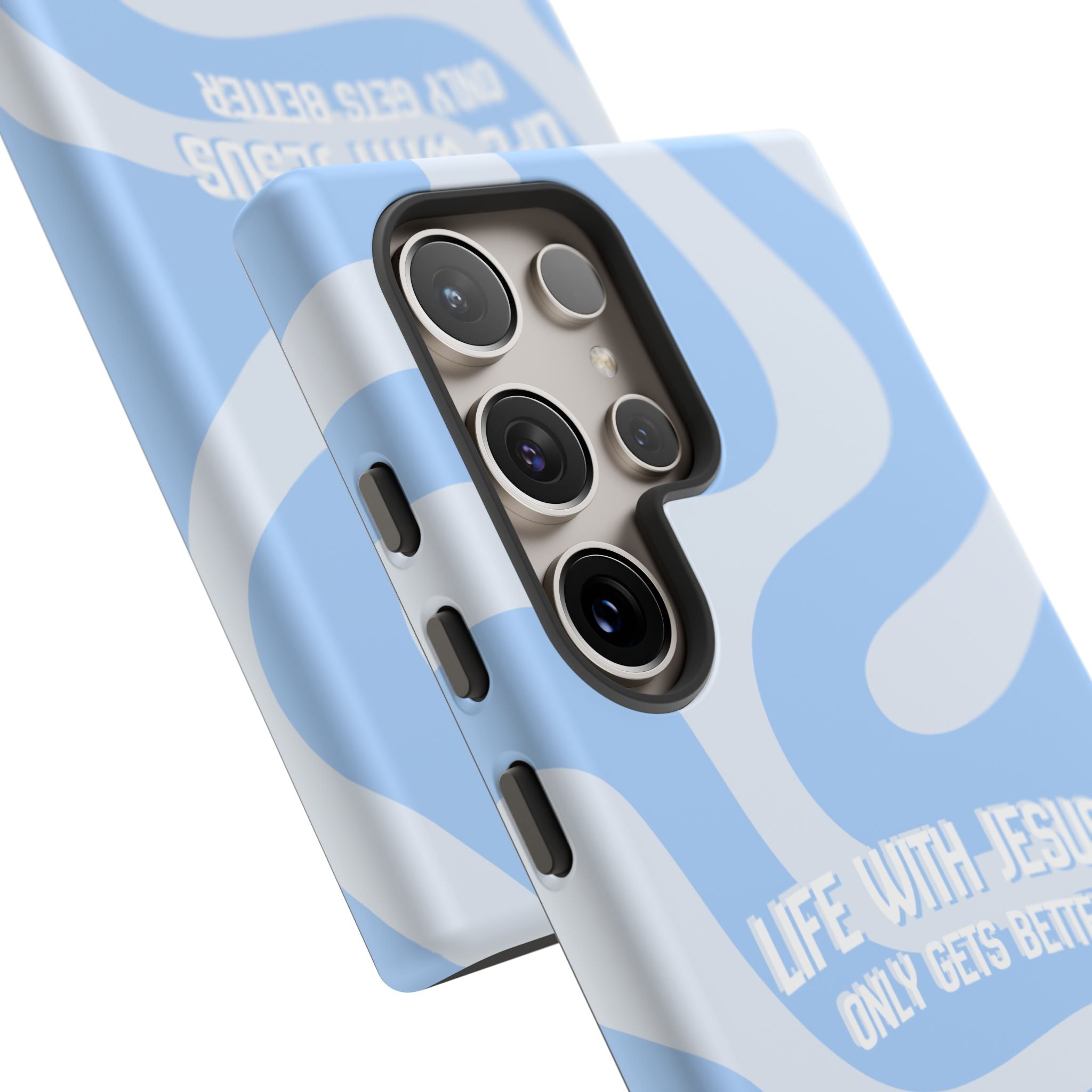 Blue Swirl Phone Case - "Life With Jesus Only Gets Better" Christian iPhone Cover