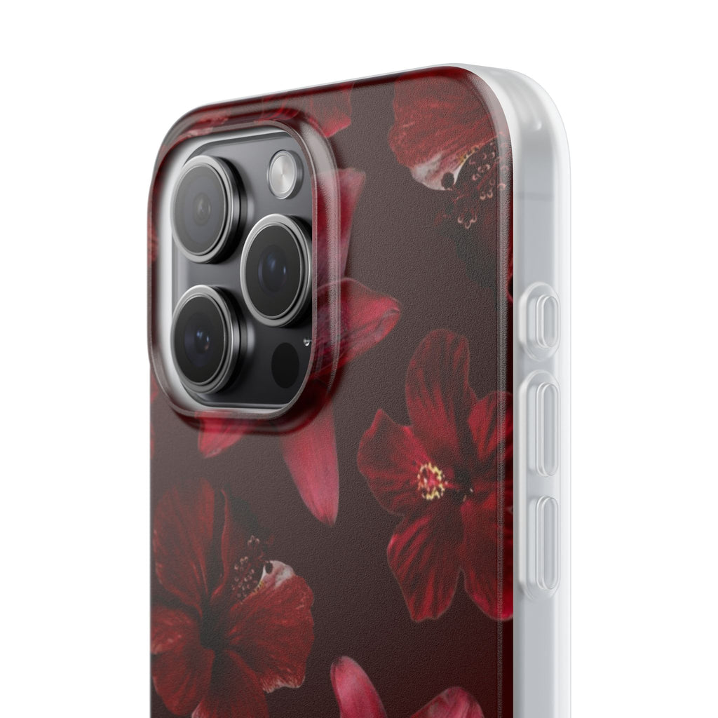 Red Floral Flexi Phone Case – Dark Burgundy Lily Pattern