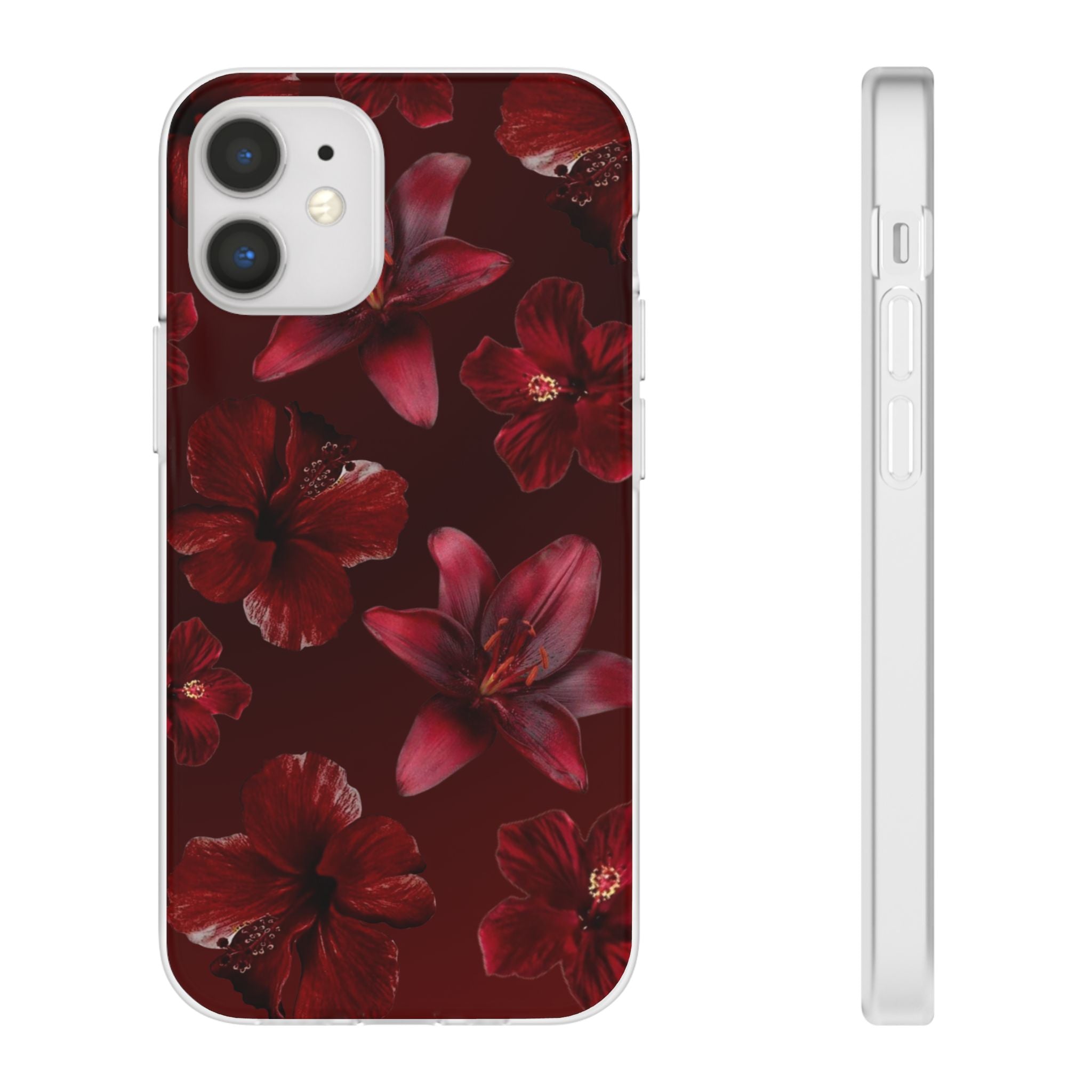 Red Floral Flexi Phone Case – Dark Burgundy Lily Pattern