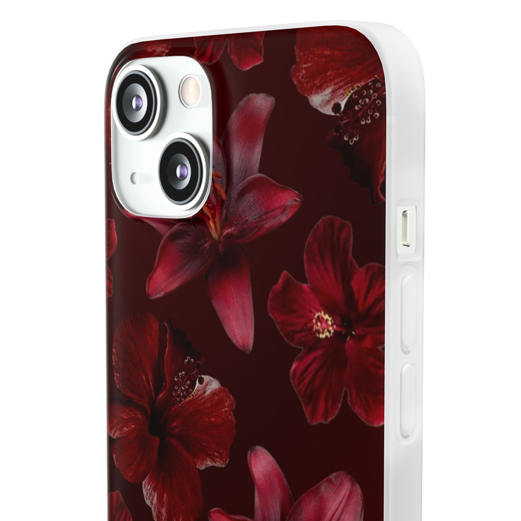 Red Floral Flexi Phone Case – Dark Burgundy Lily Pattern