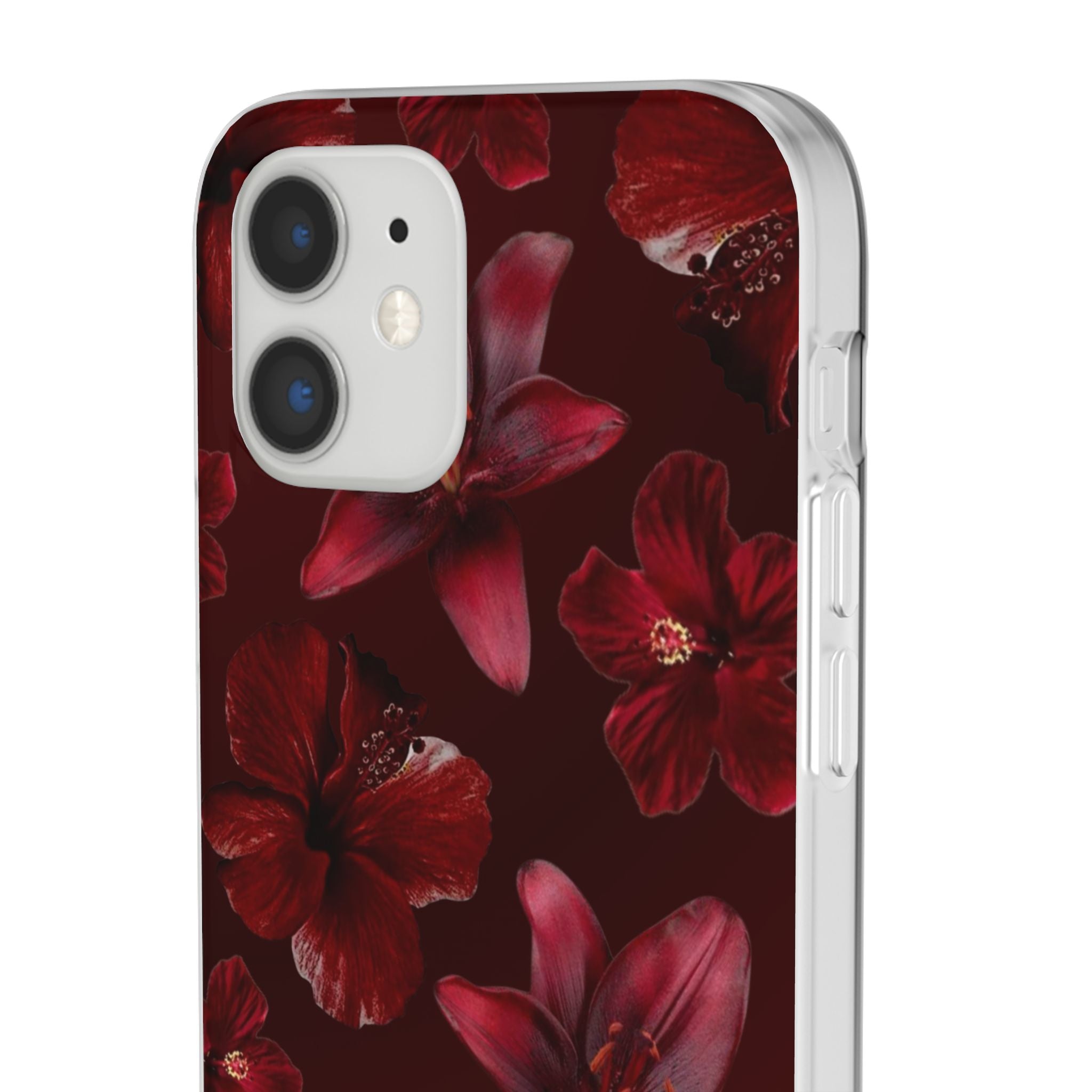 Red Floral Flexi Phone Case – Dark Burgundy Lily Pattern