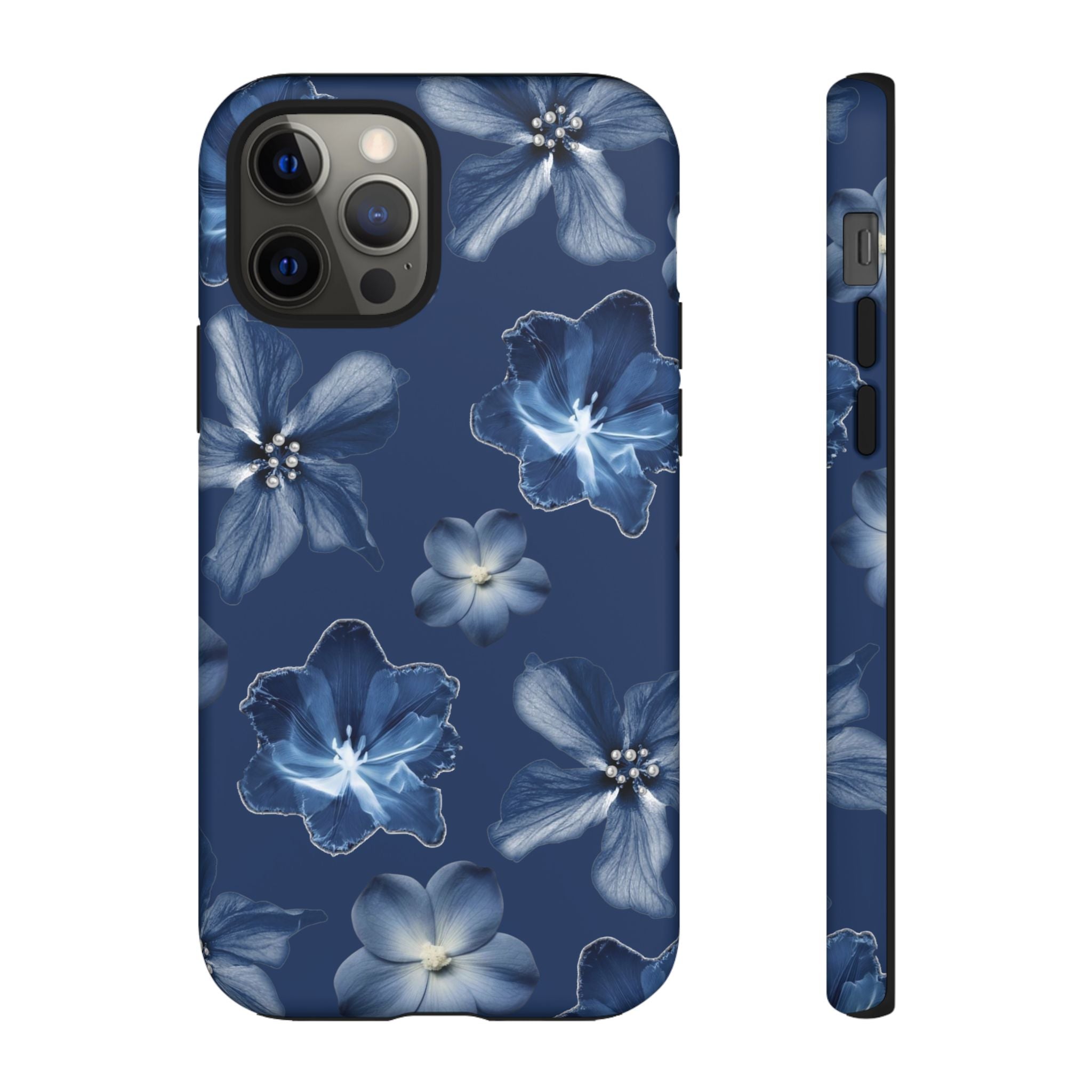 Navy Floral Tough Phone Case — Blue Bloom Protective Cover