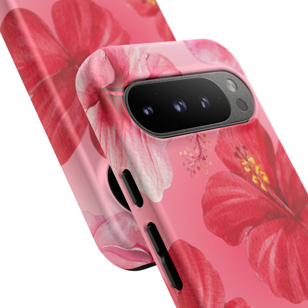 Hibiscus Pink Tough Phone Case — Floral Tropical Protective Cover
