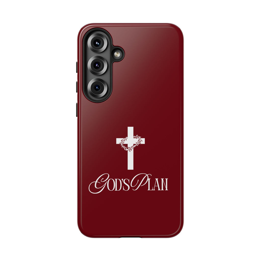 God's Plan — Christian Tough Phone Case | Cross Faith Burgundy Cover