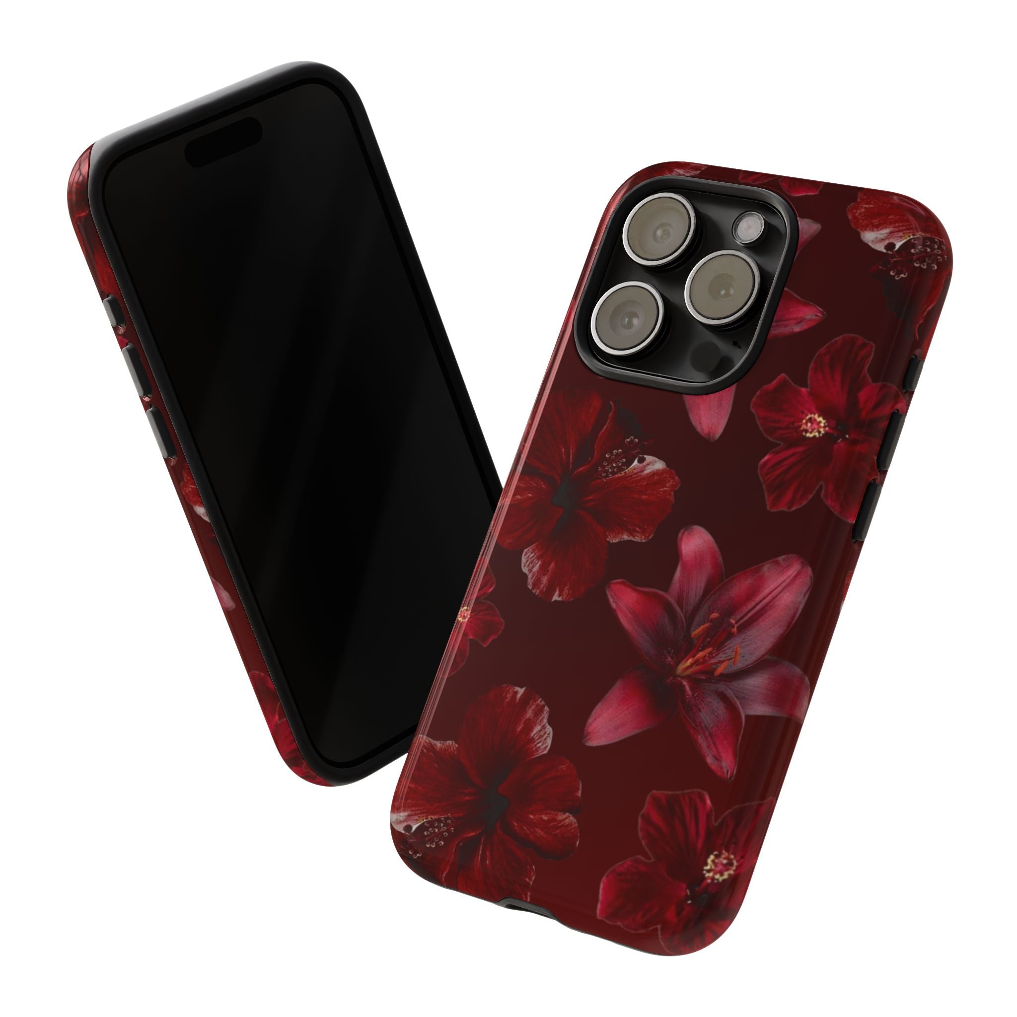Tough Cases - Dark Red Floral Phone Case