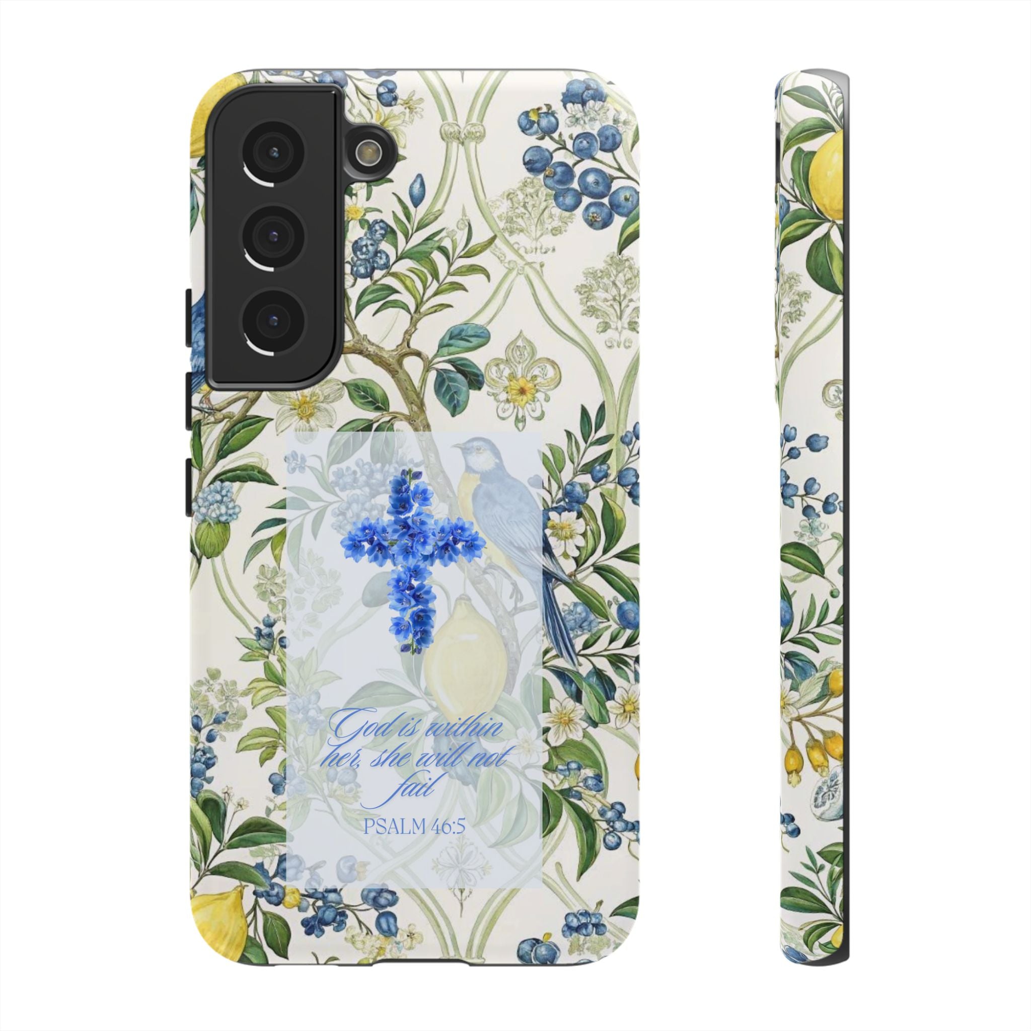 Floral Cross Tough Phone Case — Psalms Blessing Protective Cover