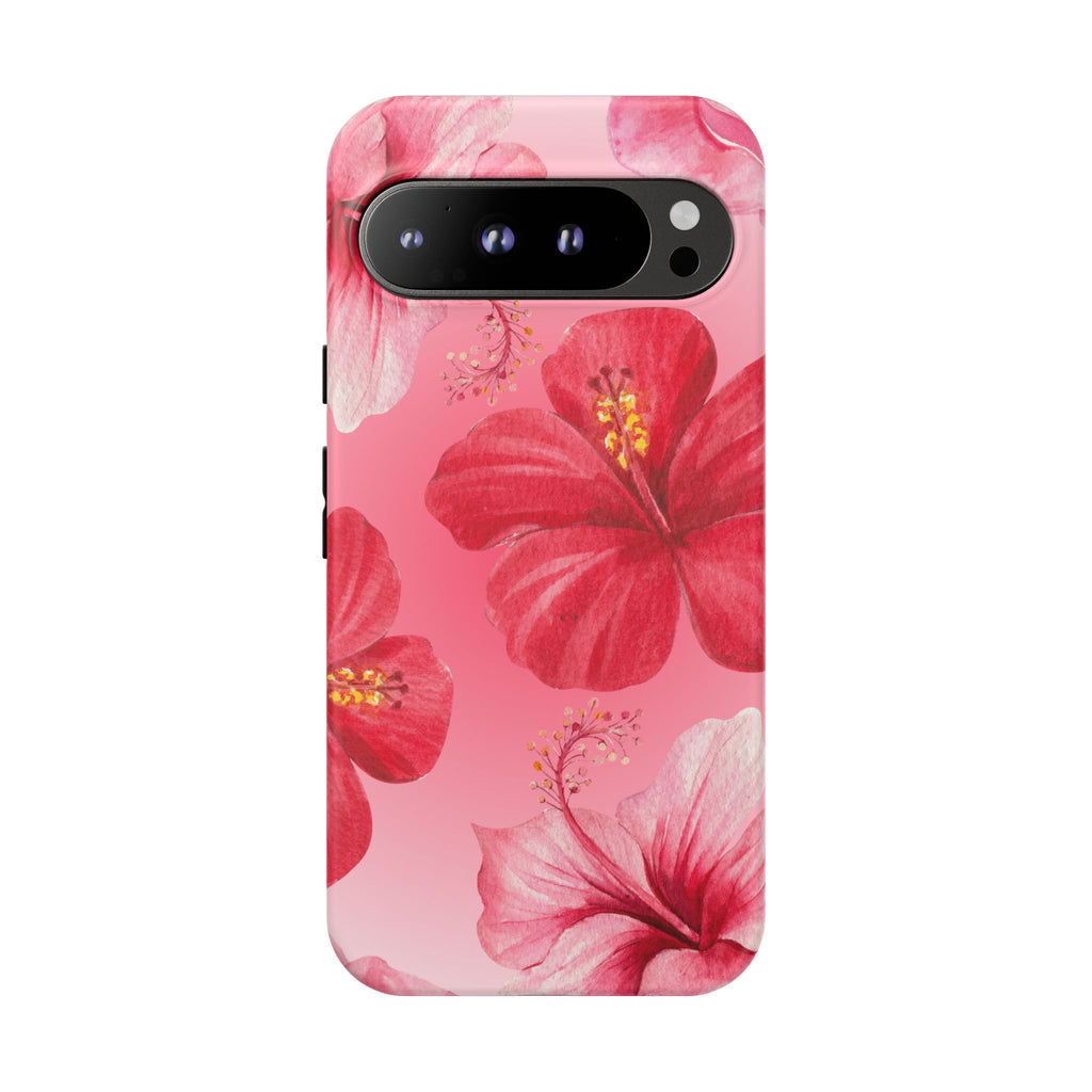 Hibiscus Pink Tough Phone Case — Floral Tropical Protective Cover