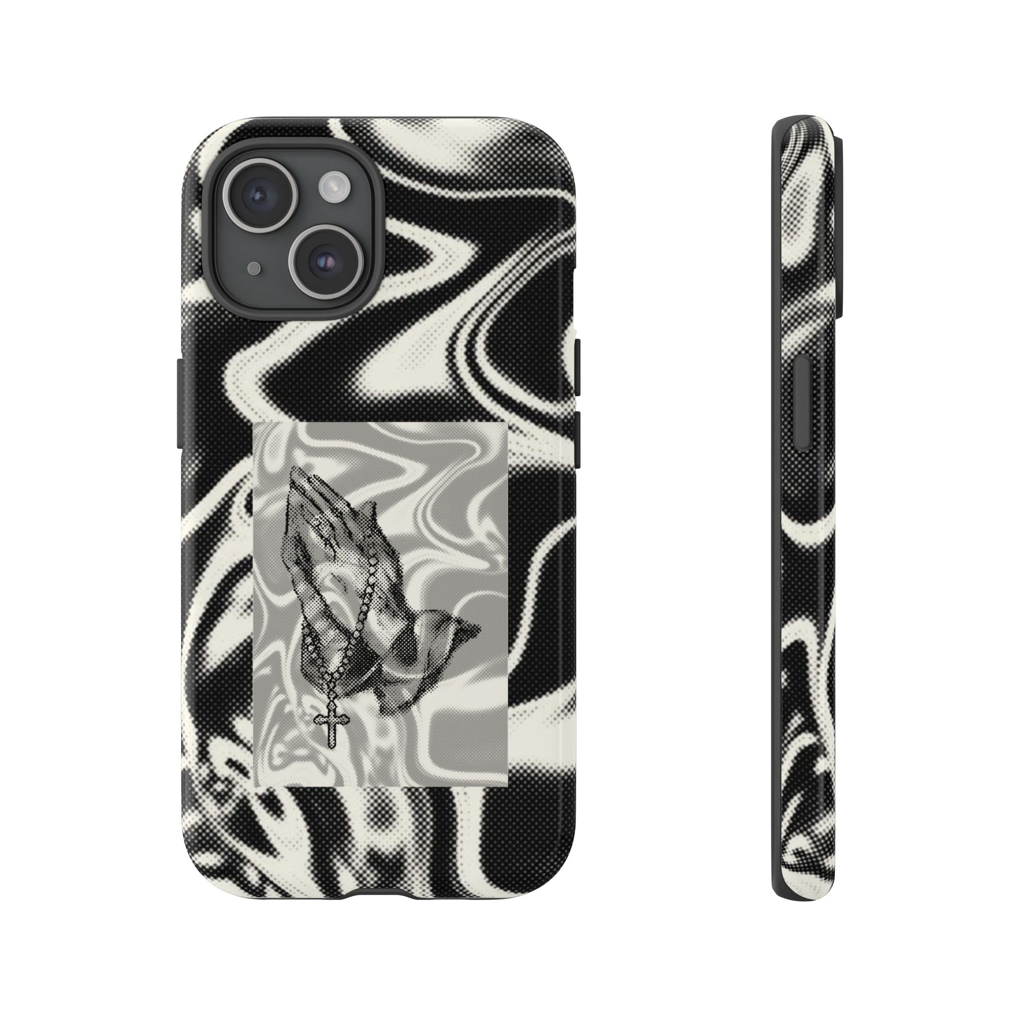 Praying Hands Phone Case – Black White Marble Spiritual Design