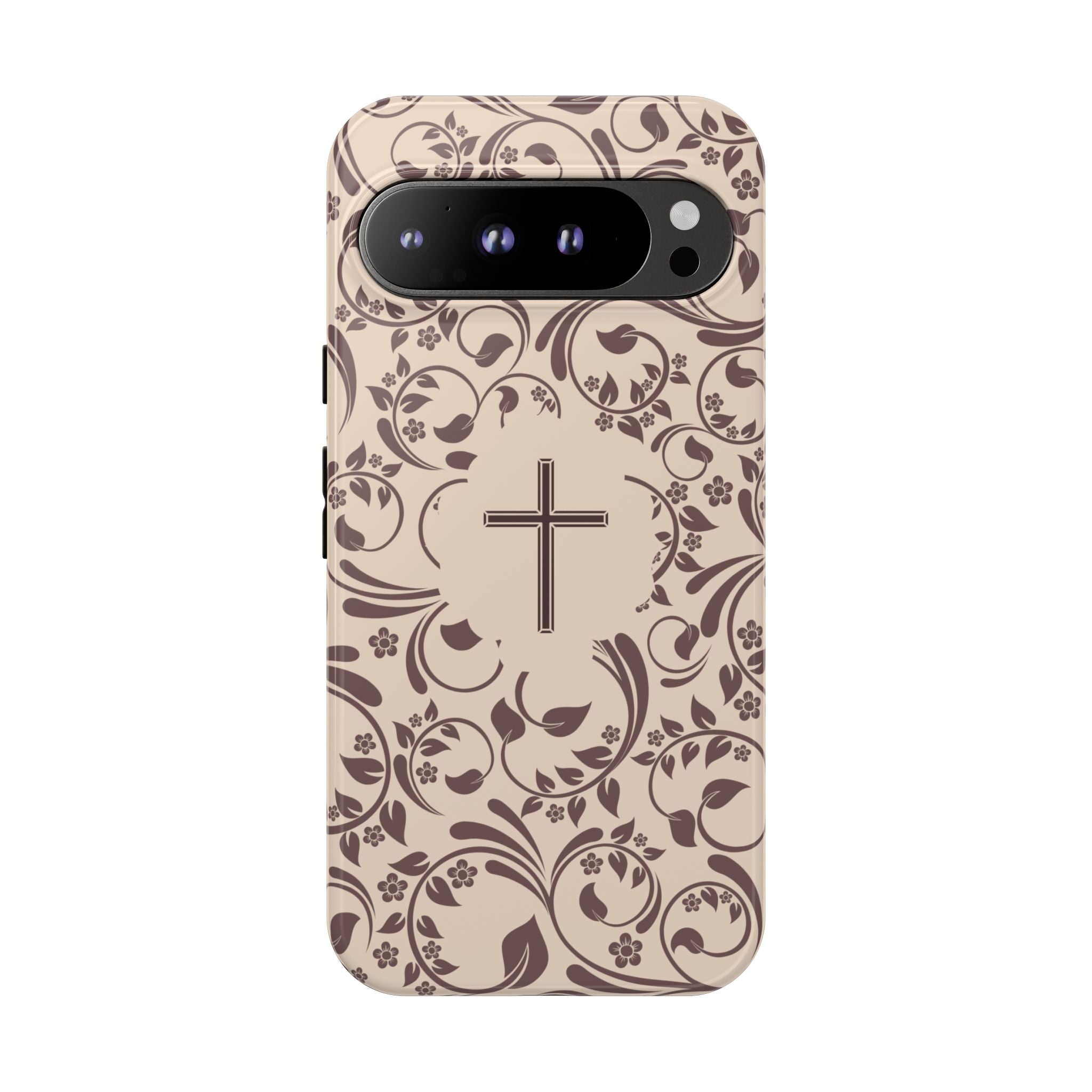 Christian Cross Floral Phone Case — Elegant Religious Protective Cover