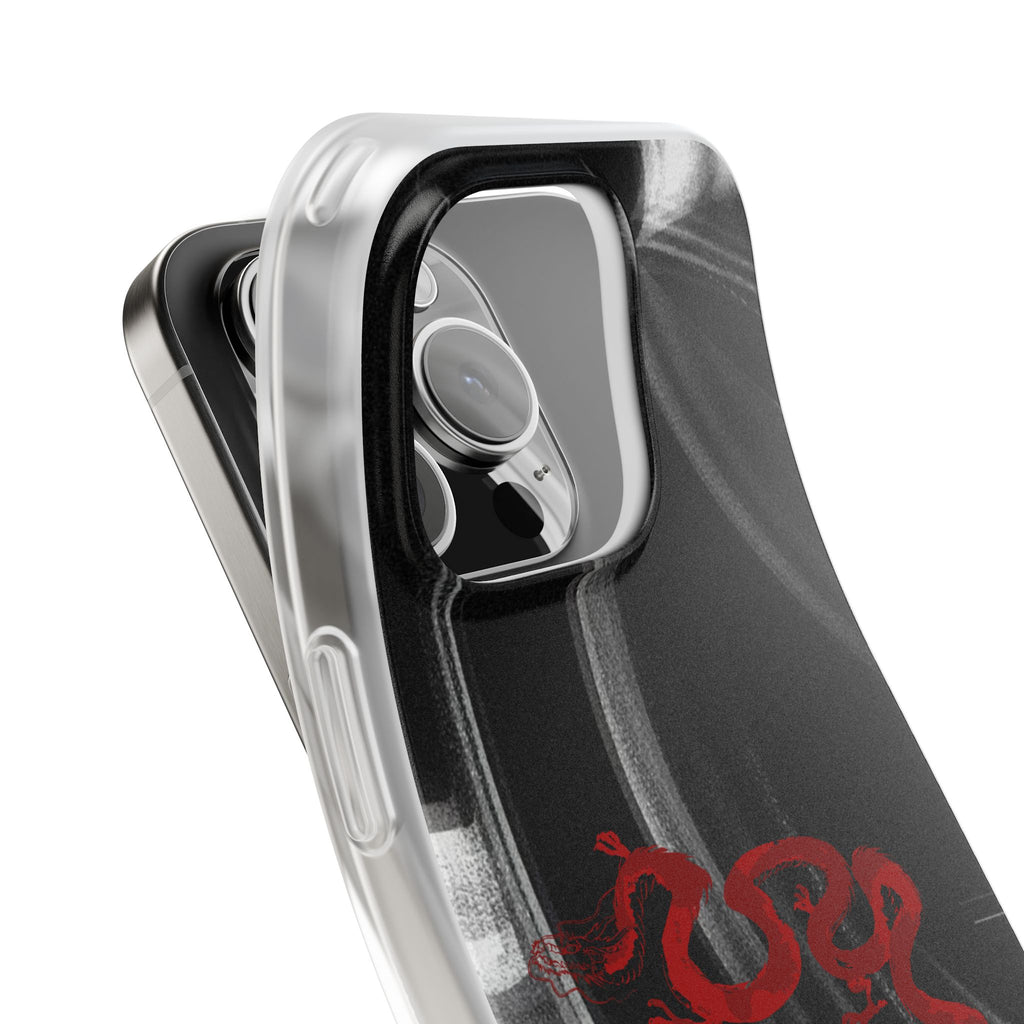 Flexi Phone Case — Black Smoke Background with Red Dragon