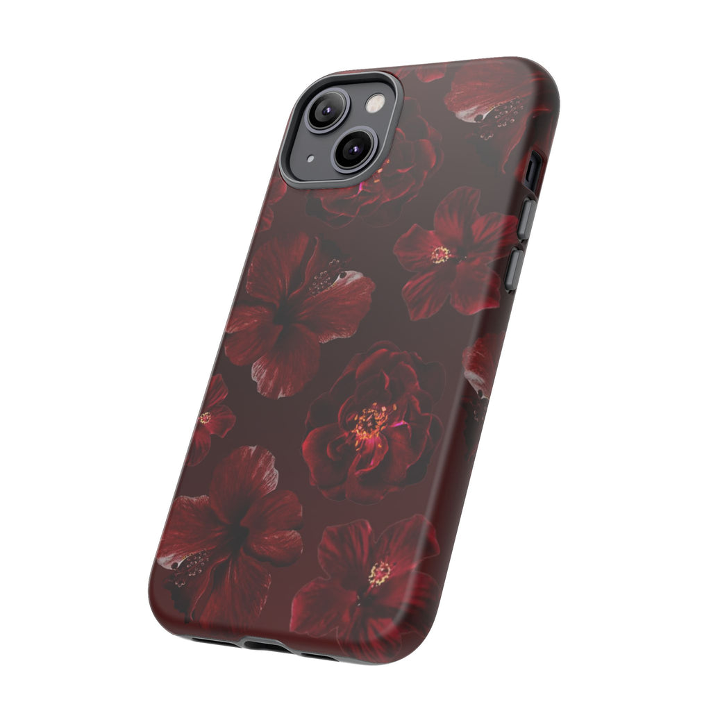 Dark Red Floral Phone Case – Protective Tough Case with Burgundy Roses