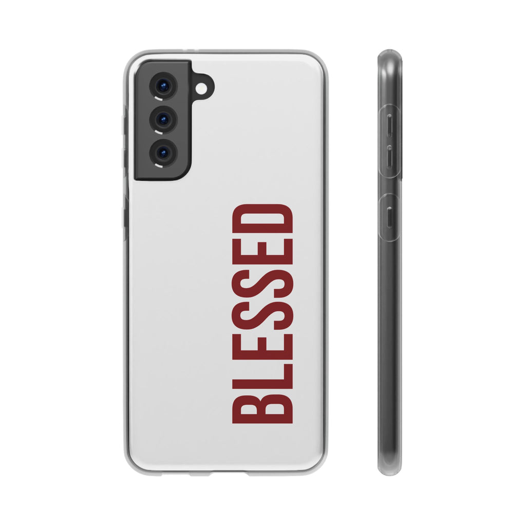 Blessed Phone Case — Vertical Red Typography Clear Flexi Case