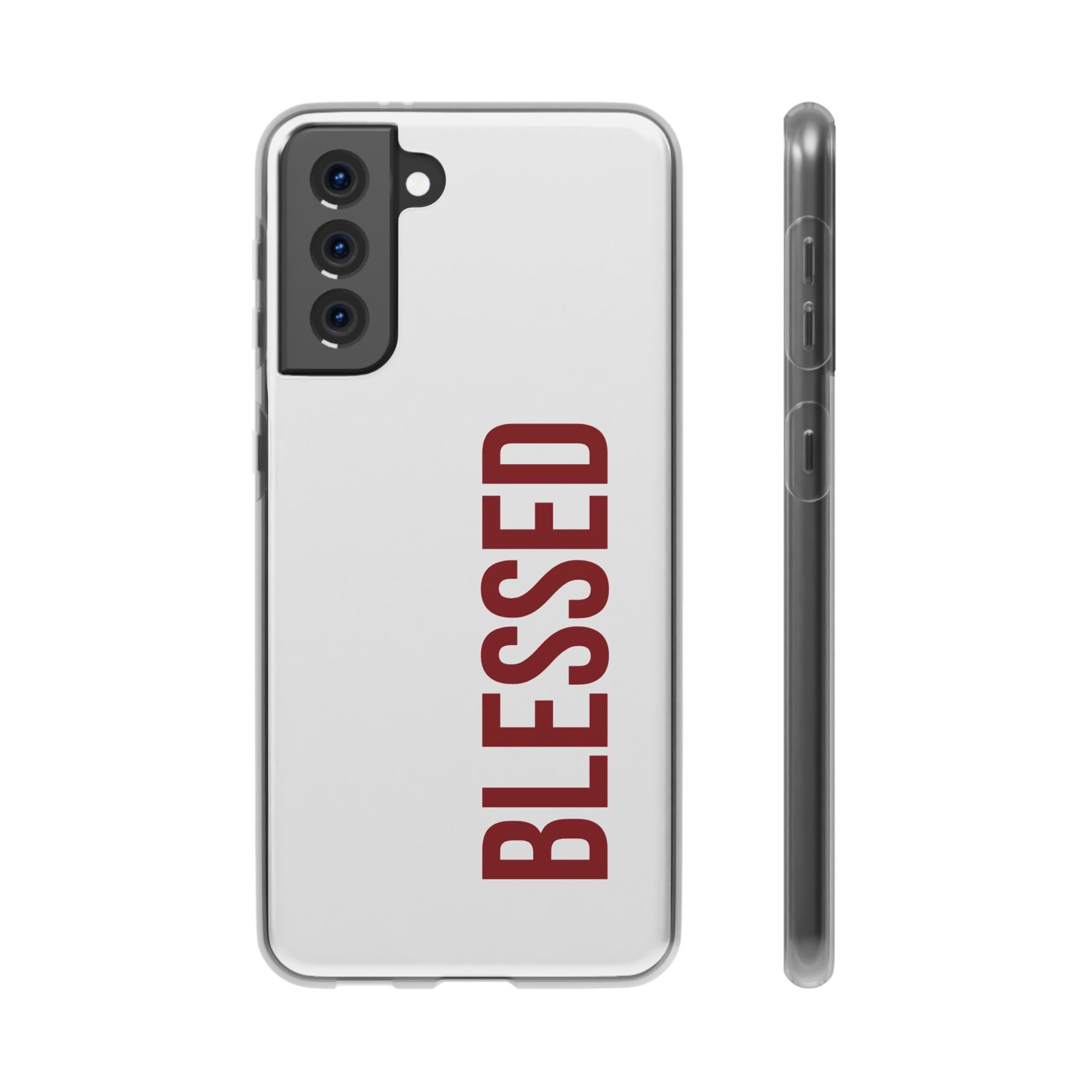 Blessed Phone Case — Vertical Red Typography Clear Flexi Case
