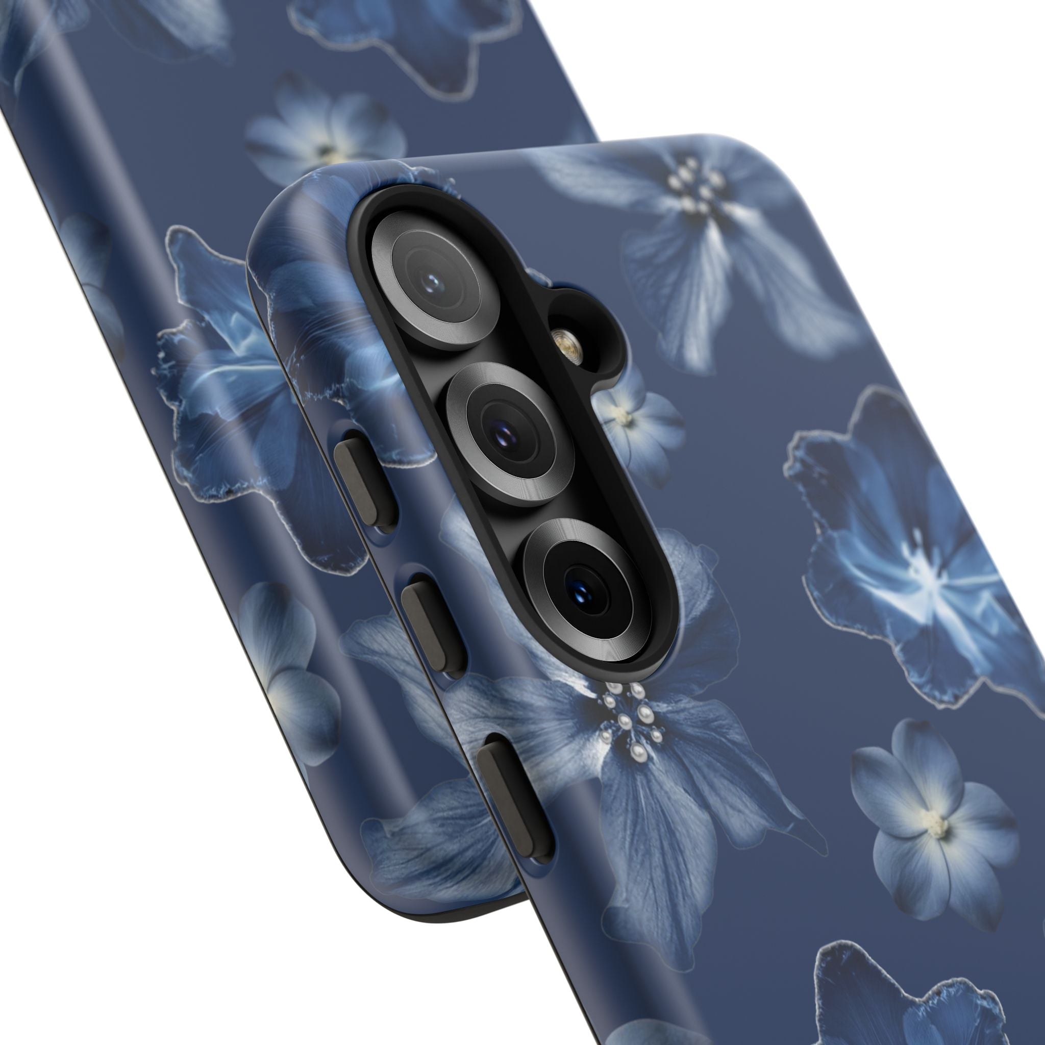 Navy Floral Tough Phone Case — Blue Bloom Protective Cover