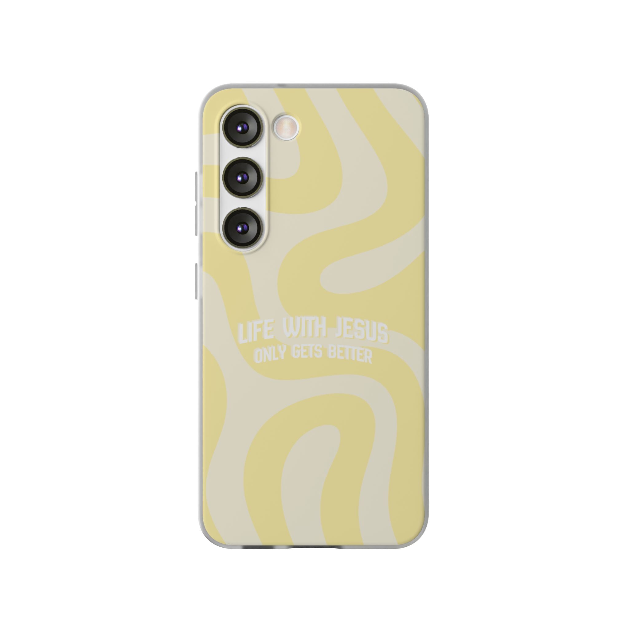 Christian Phone Case - "Life With Jesus Only Gets Better" Yellow Swirl Flexi Case