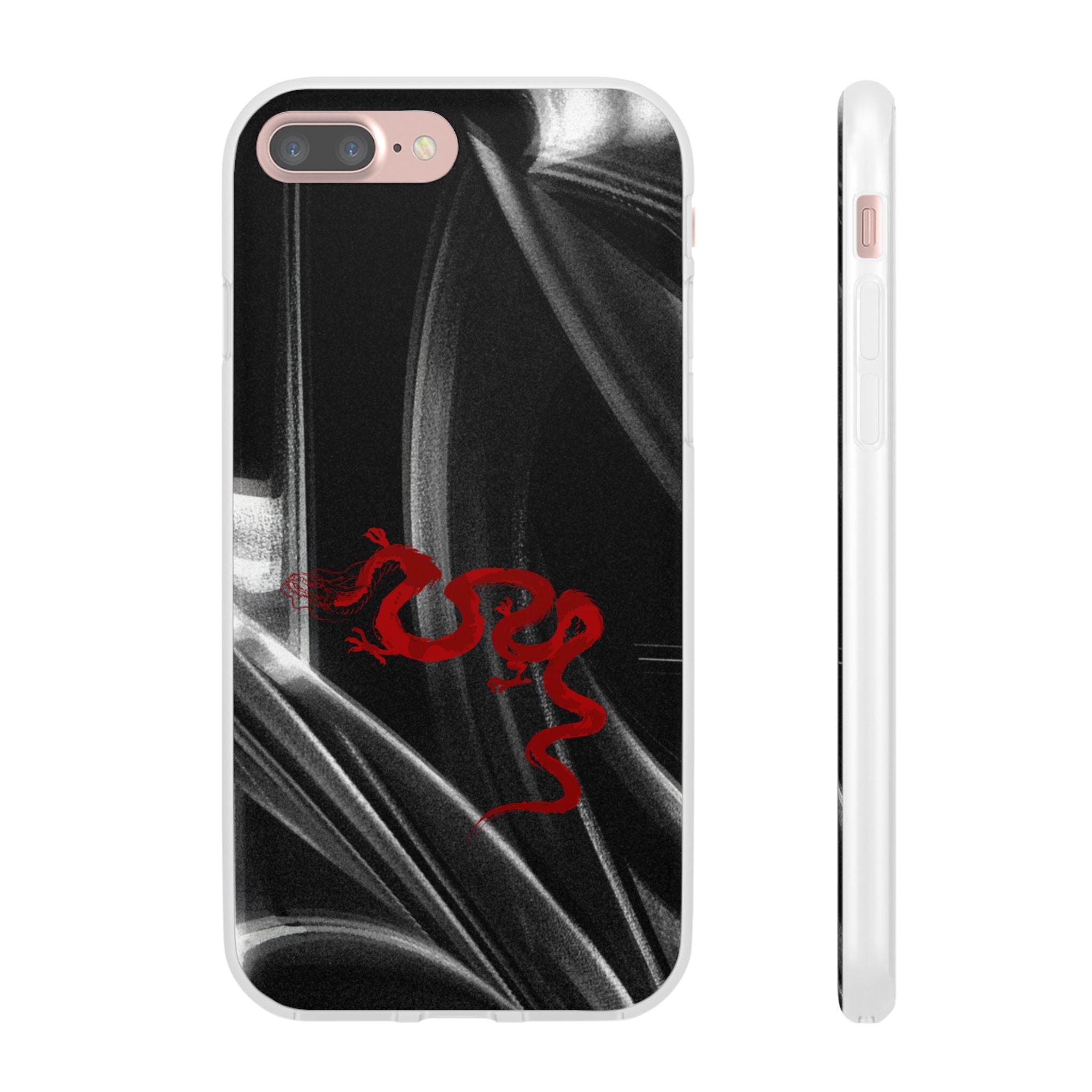 Flexi Phone Case — Black Smoke Background with Red Dragon