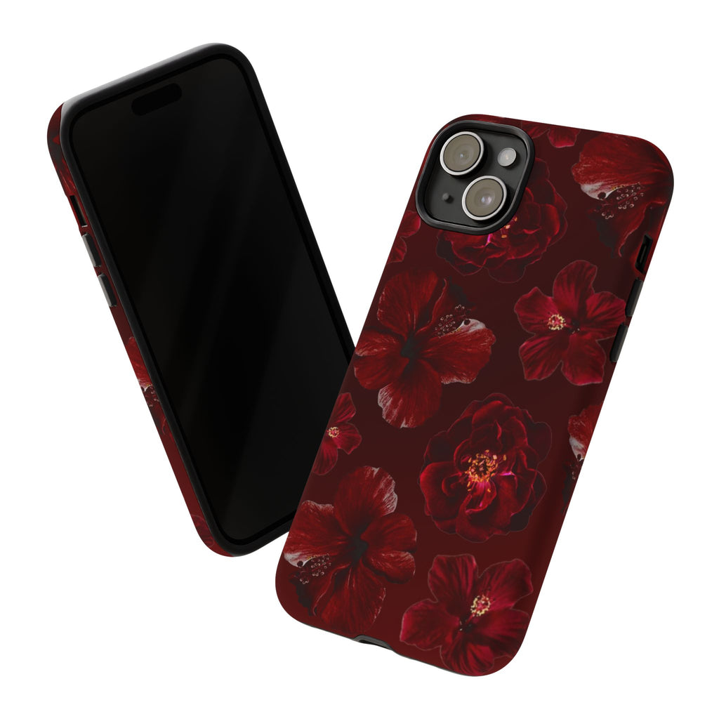 Dark Red Floral Phone Case – Protective Tough Case with Burgundy Roses