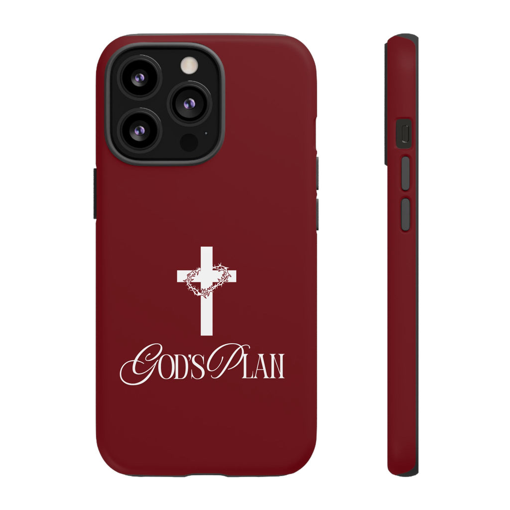 God's Plan — Christian Tough Phone Case | Cross Faith Burgundy Cover