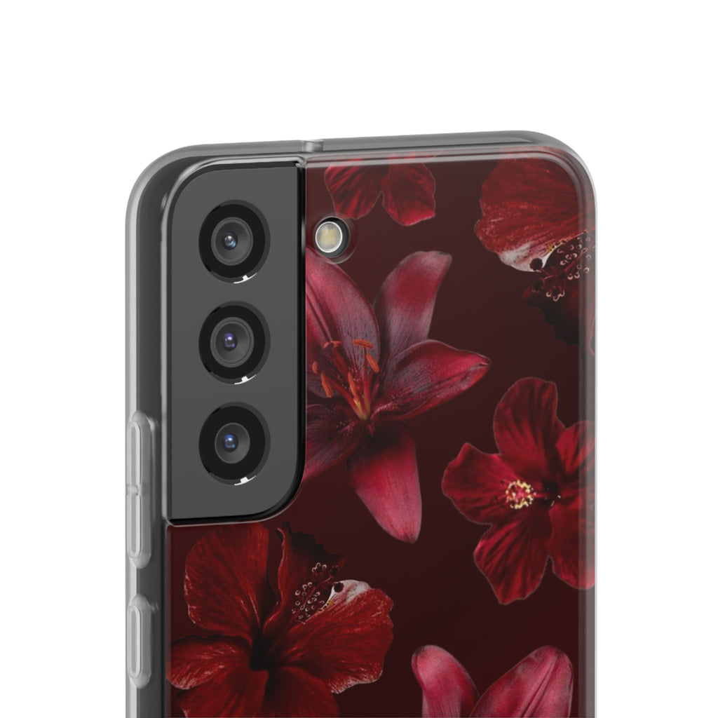 Red Floral Flexi Phone Case – Dark Burgundy Lily Pattern