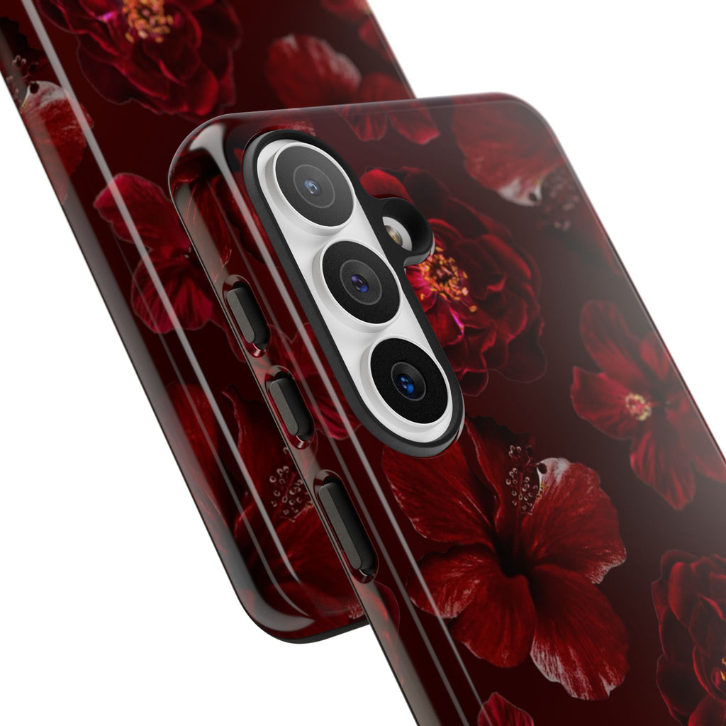 Dark Red Floral Phone Case – Protective Tough Case with Burgundy Roses