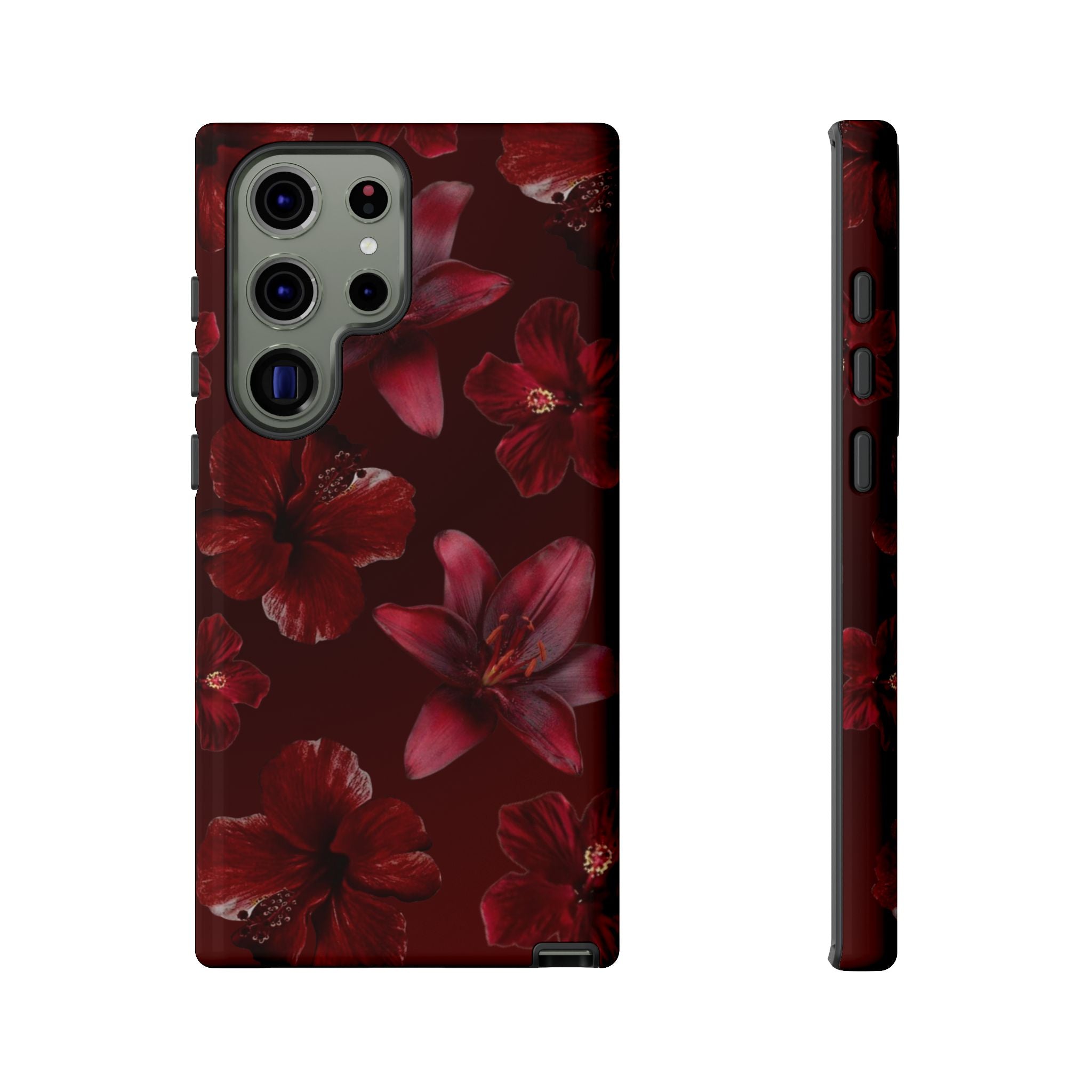 Tough Cases - Dark Red Floral Phone Case