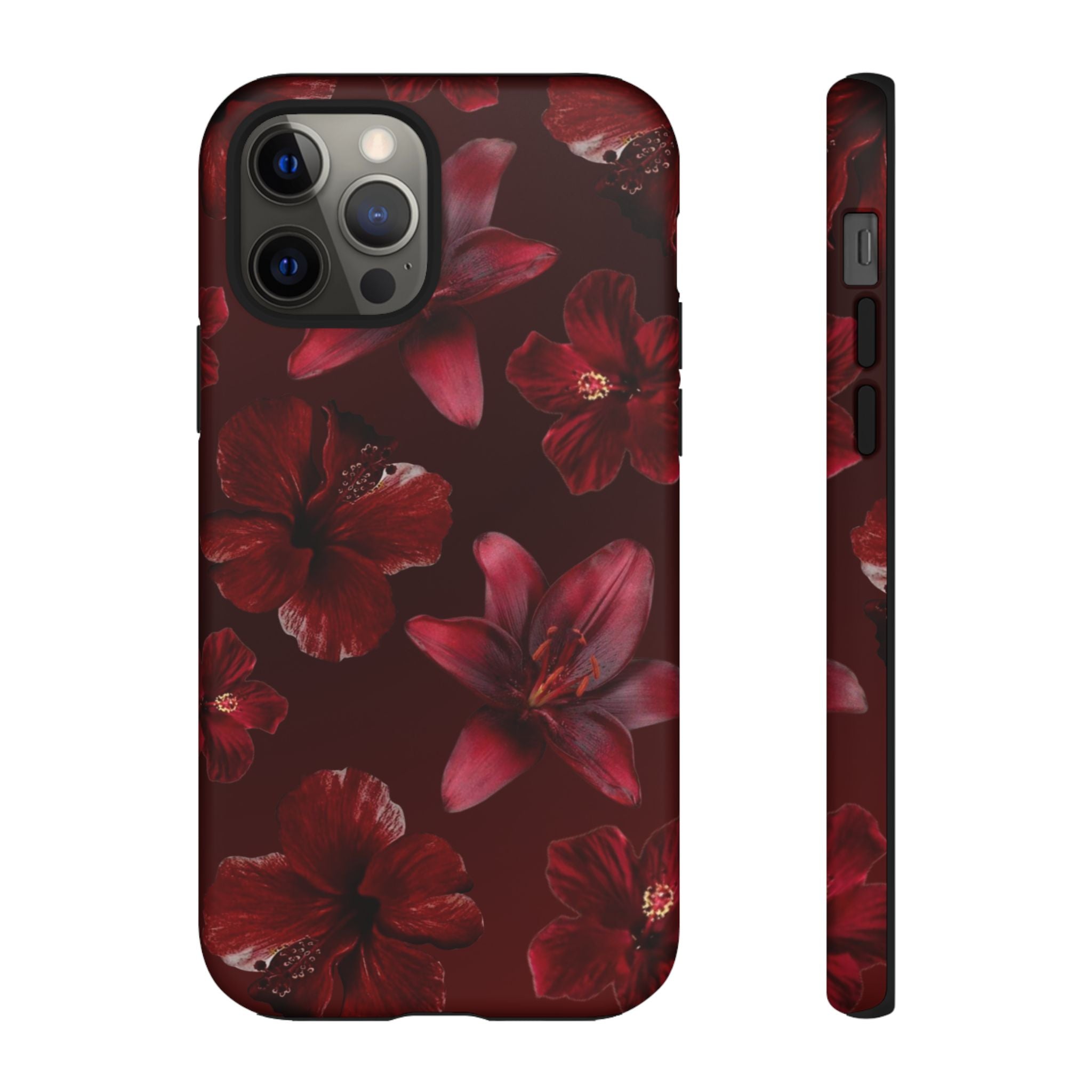 Tough Cases - Dark Red Floral Phone Case