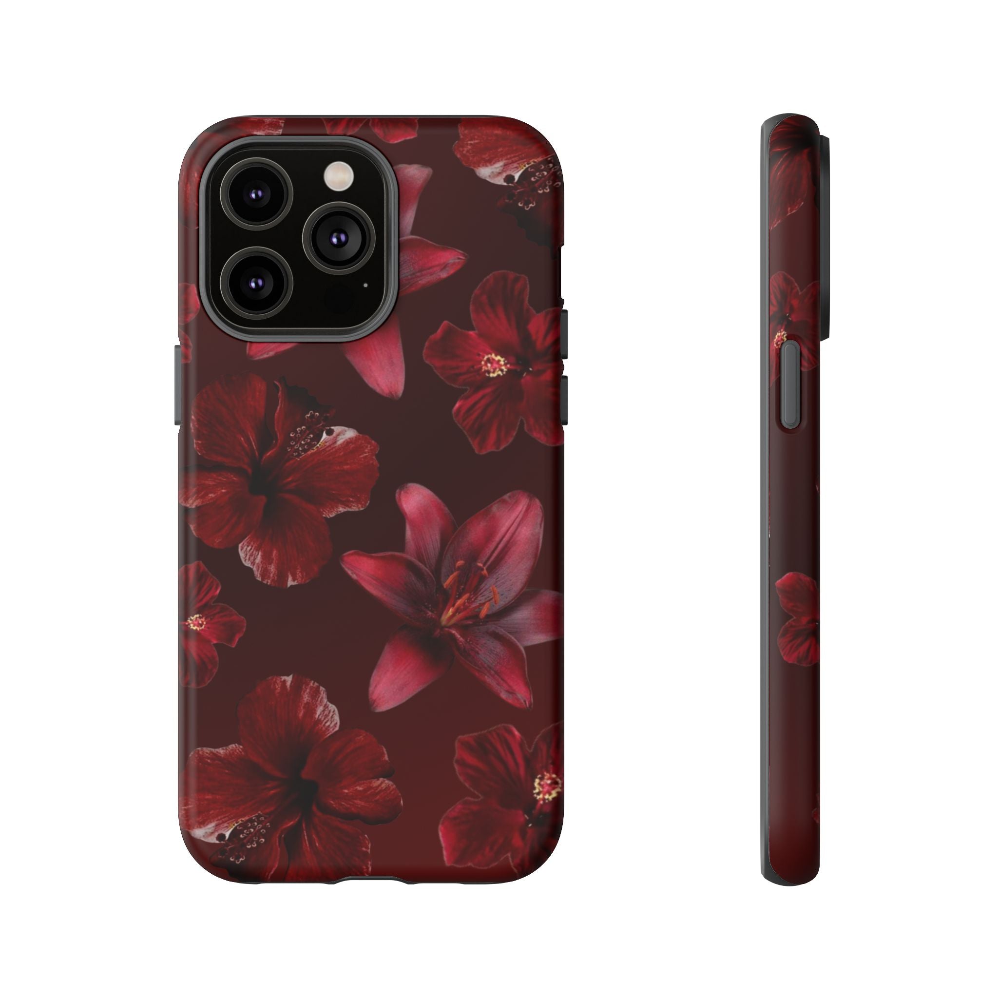 Tough Cases - Dark Red Floral Phone Case