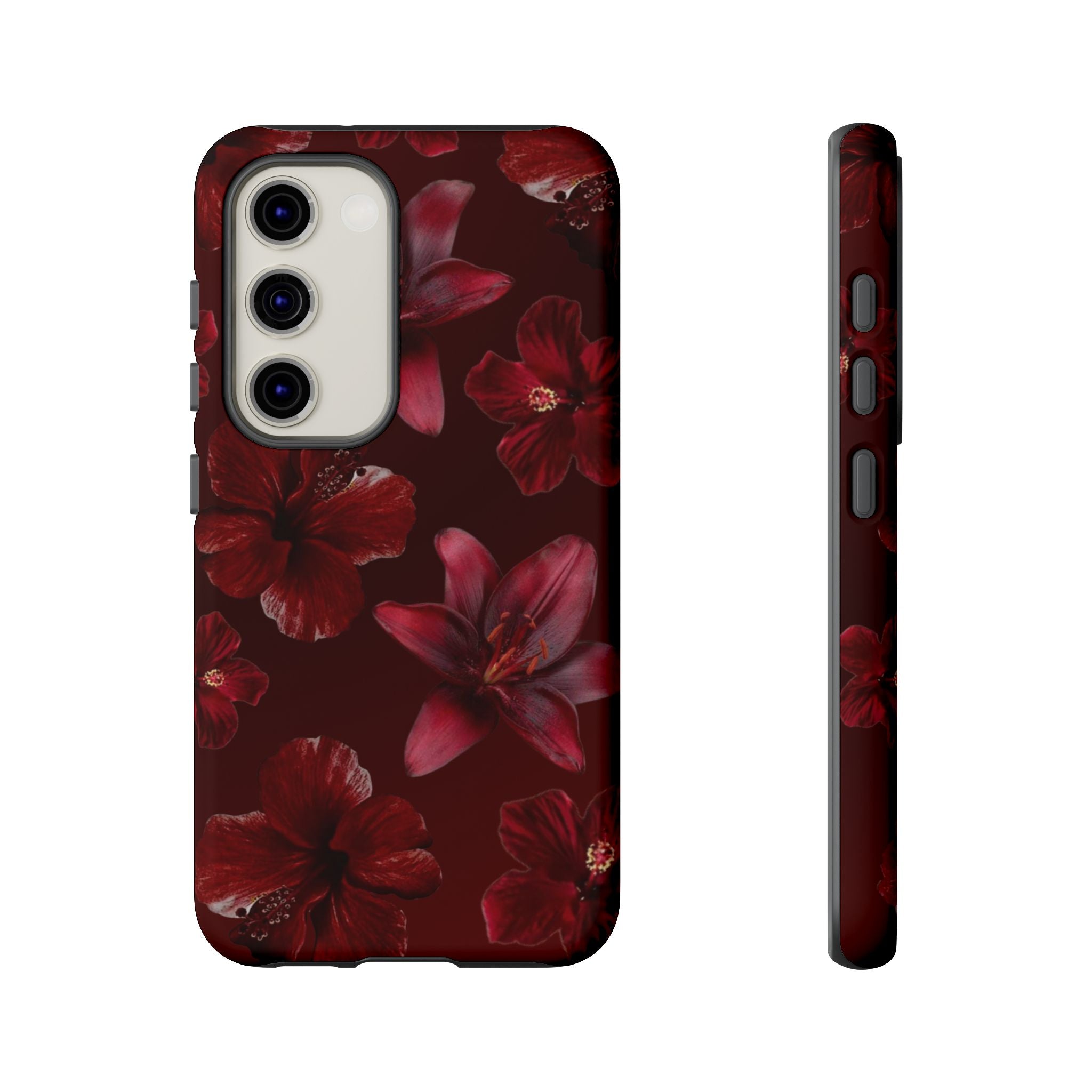 Tough Cases - Dark Red Floral Phone Case
