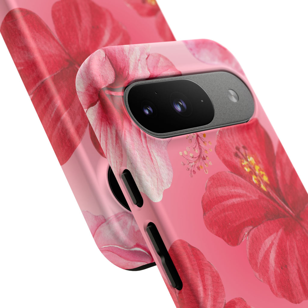 Hibiscus Pink Tough Phone Case — Floral Tropical Protective Cover