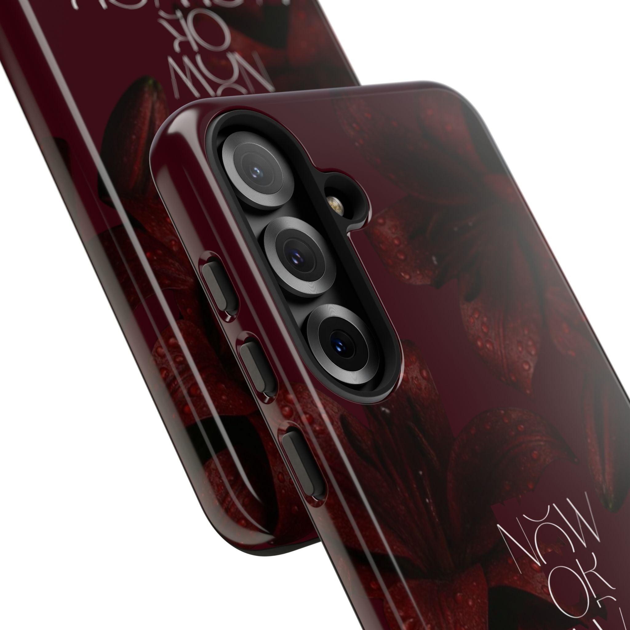 Tough Cases – Burgundy Floral “Now or Never” Protective Phone Case