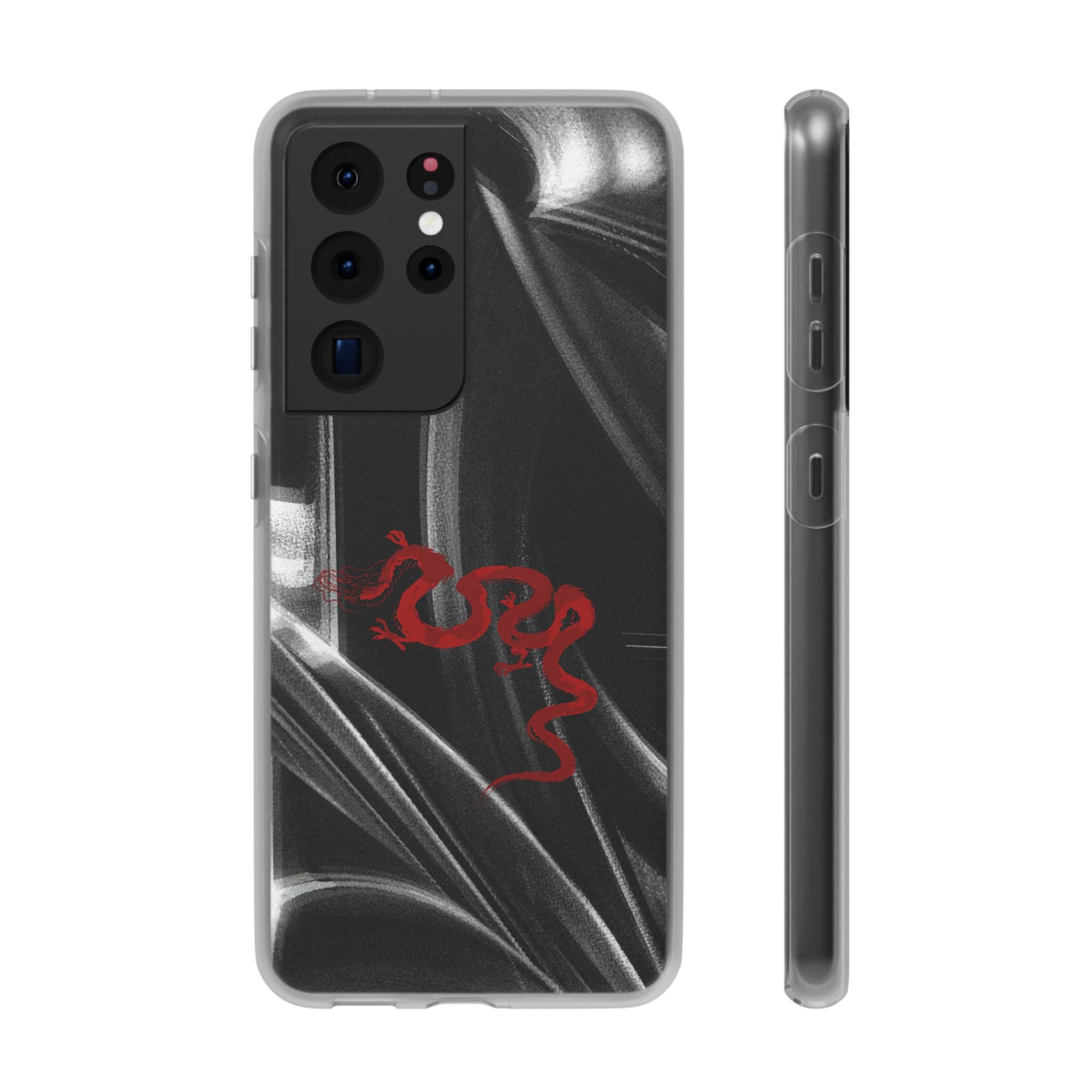 Flexi Phone Case — Black Smoke Background with Red Dragon