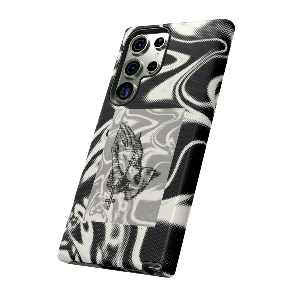 Praying Hands Phone Case – Black White Marble Spiritual Design