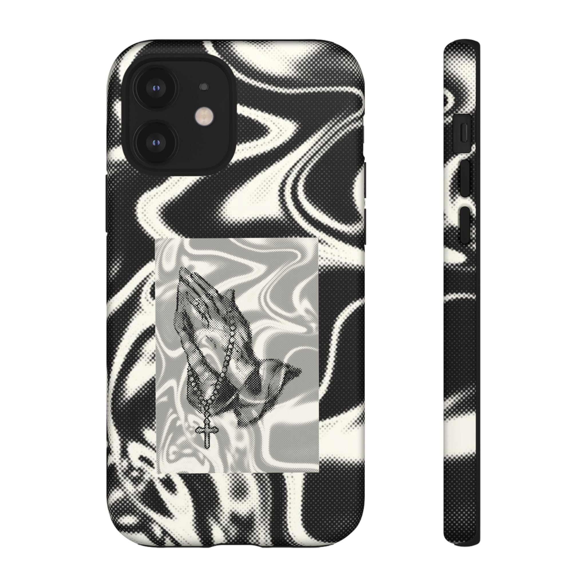 Praying Hands Phone Case – Black White Marble Spiritual Design