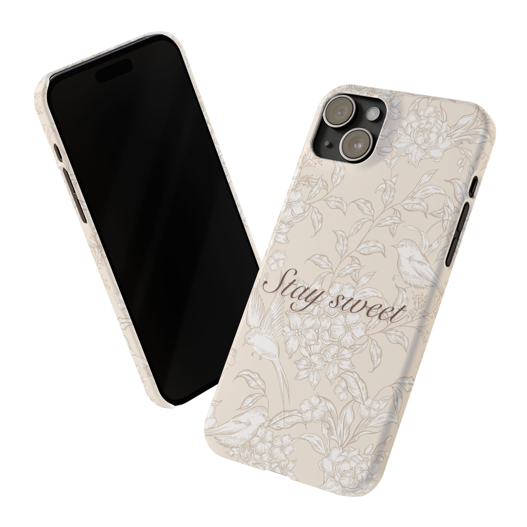 Stay Sweet Floral Slim Phone Case — Beige Bird & Blossom Protective Cover