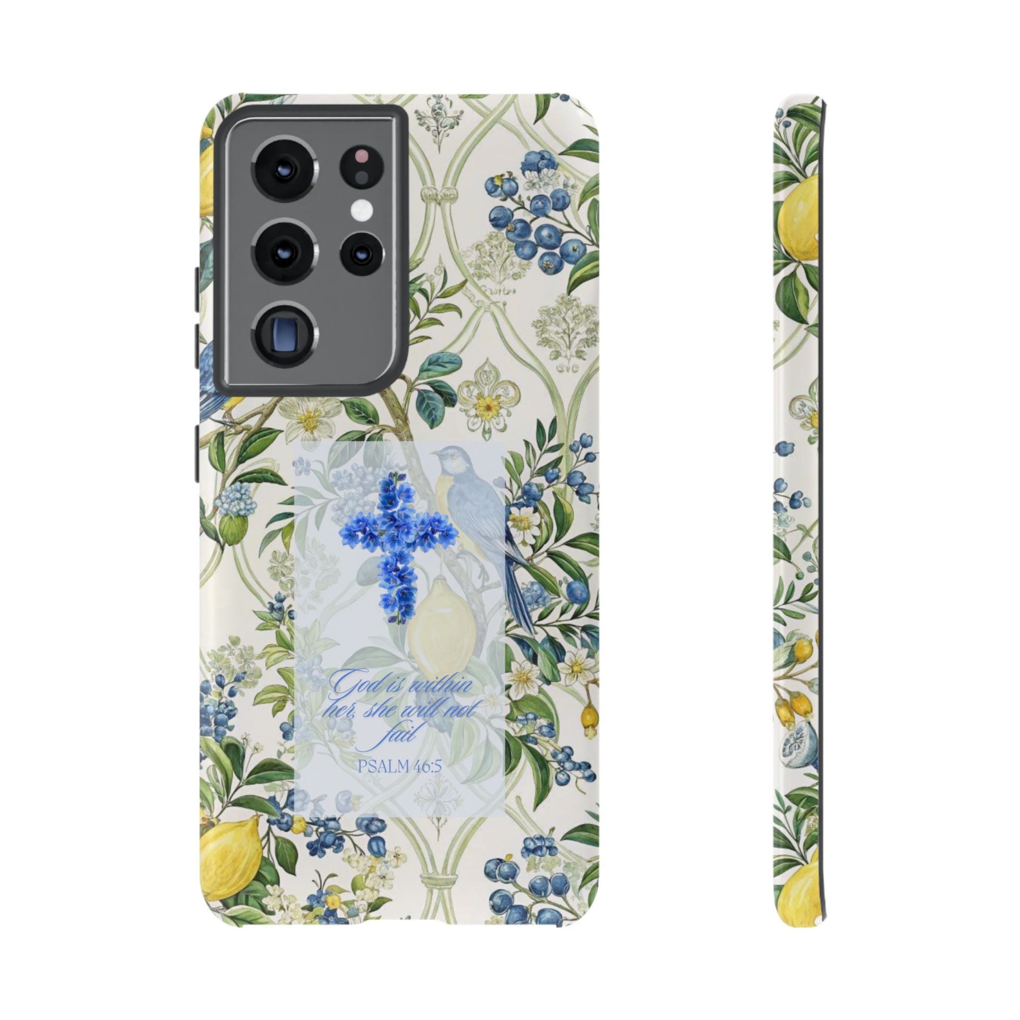 Floral Cross Tough Phone Case — Psalms Blessing Protective Cover