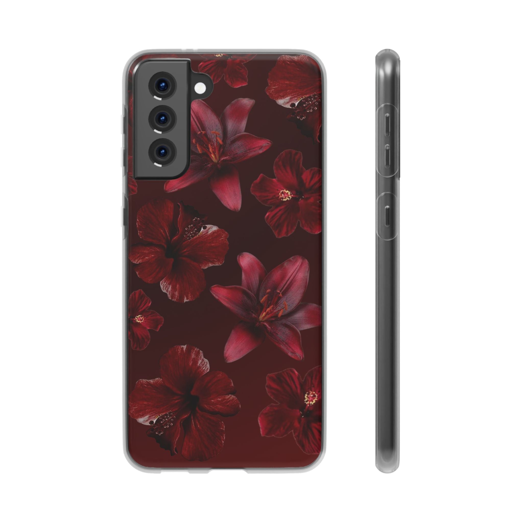 Red Floral Flexi Phone Case – Dark Burgundy Lily Pattern