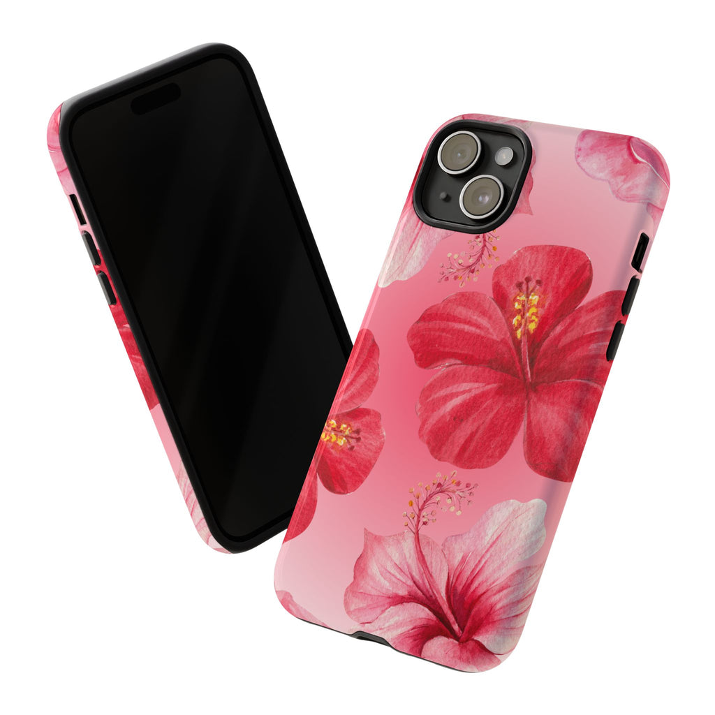Hibiscus Pink Tough Phone Case — Floral Tropical Protective Cover