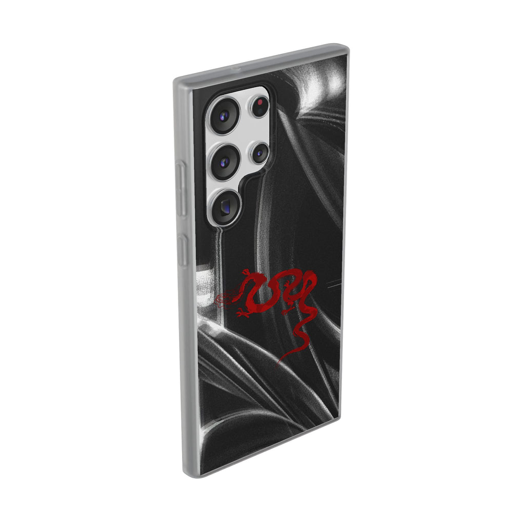 Flexi Phone Case — Black Smoke Background with Red Dragon