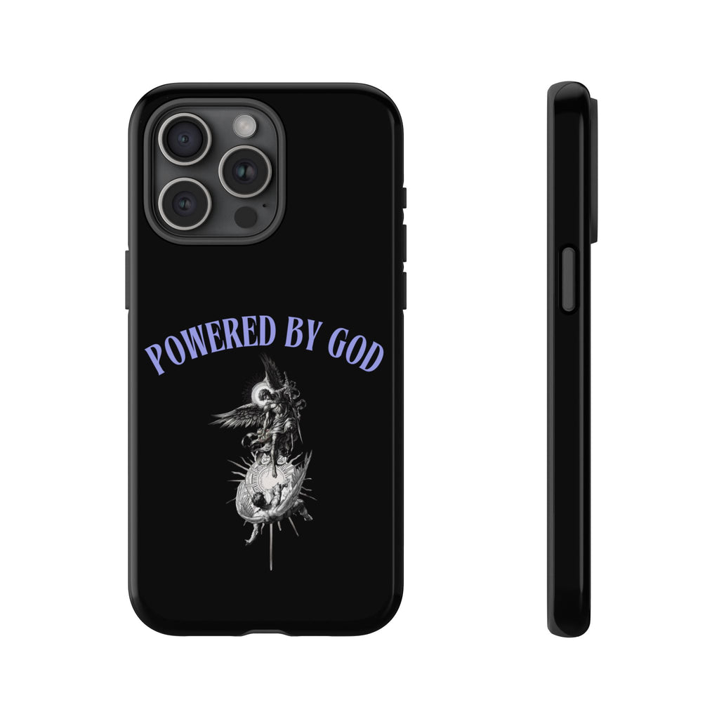Phone Case — "Powered by God" Black Protective Case with Angelic Skull Design