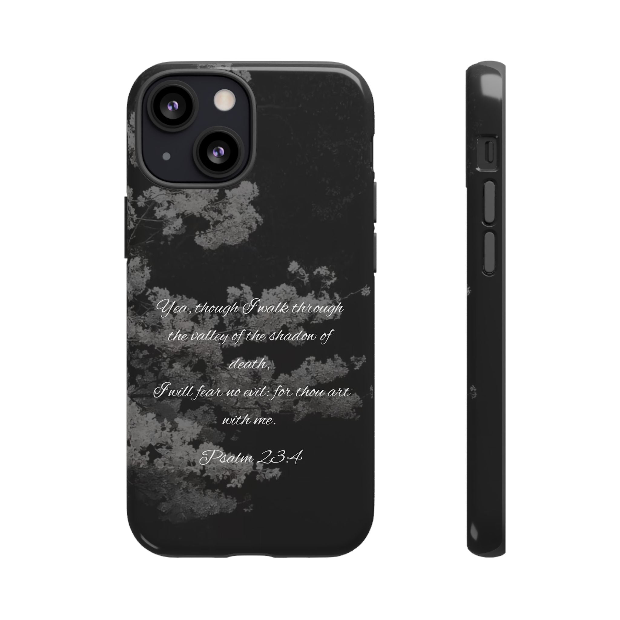 Bible Verse Phone Case — Psalm 23:4 Comfort Black Protective Cover