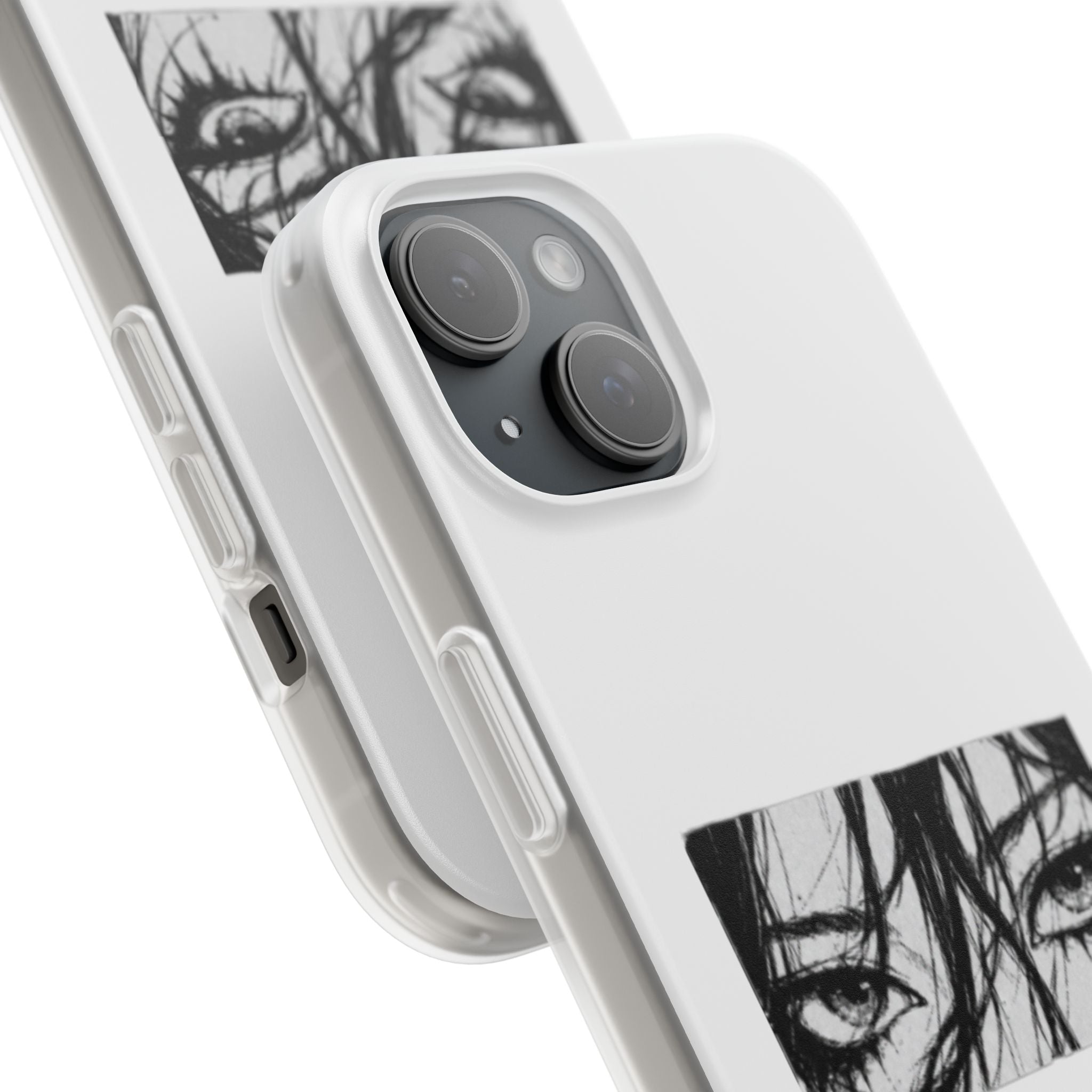 Anime Eyes Illustration Phone Case - Moody Black & White Flexi Case