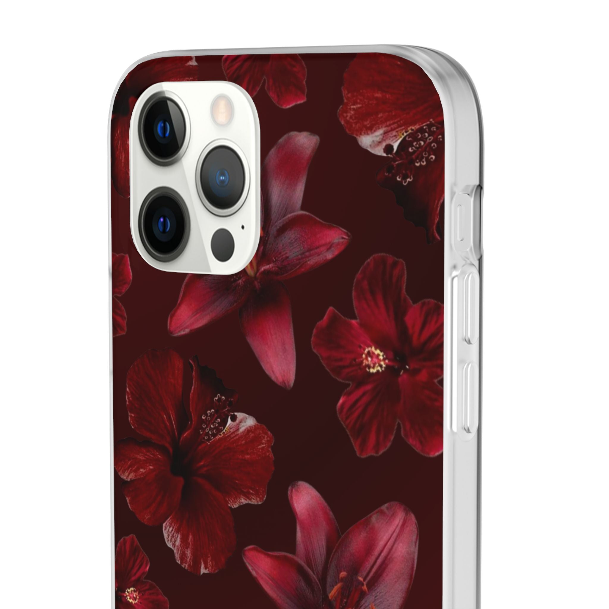 Red Floral Flexi Phone Case – Dark Burgundy Lily Pattern