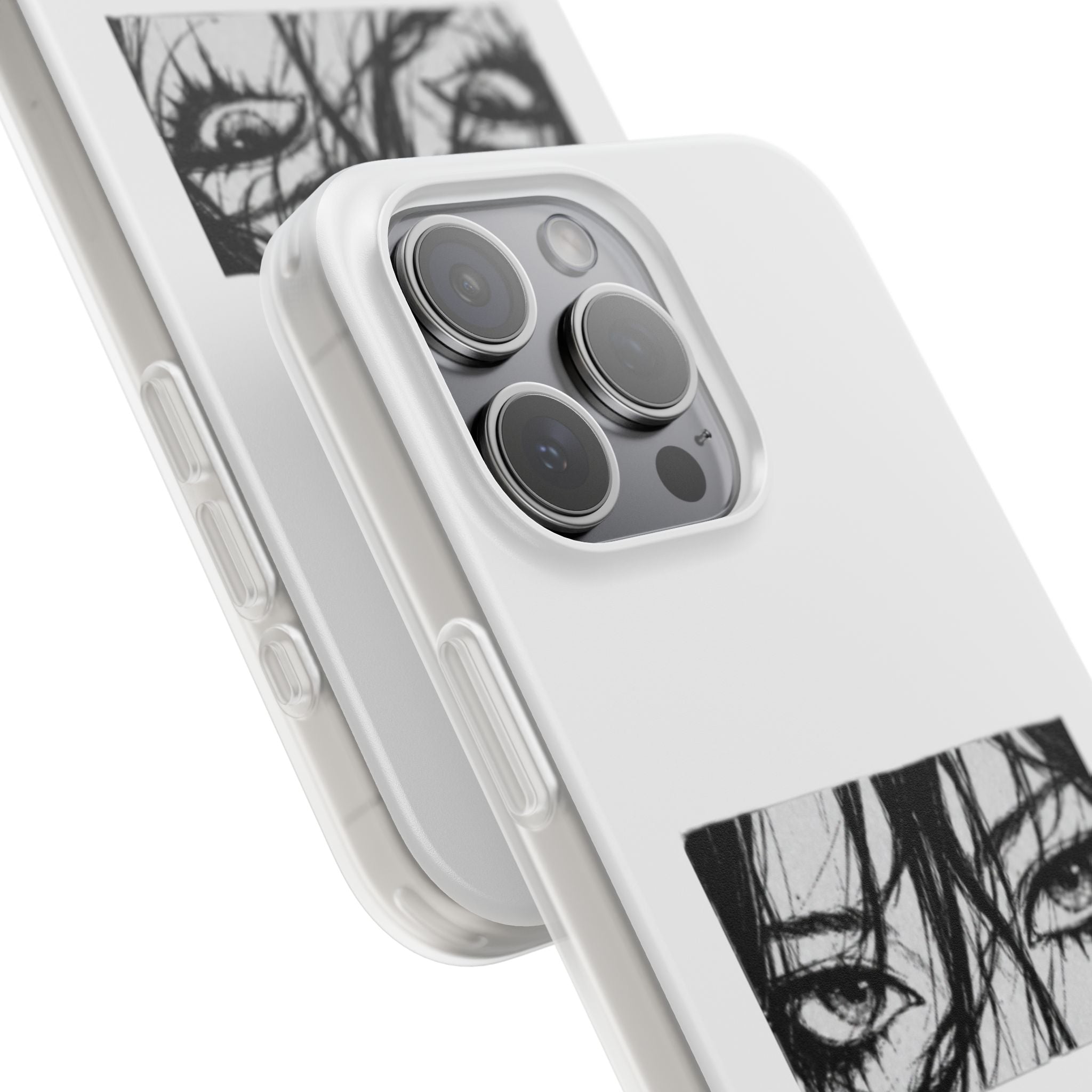 Anime Eyes Illustration Phone Case - Moody Black & White Flexi Case