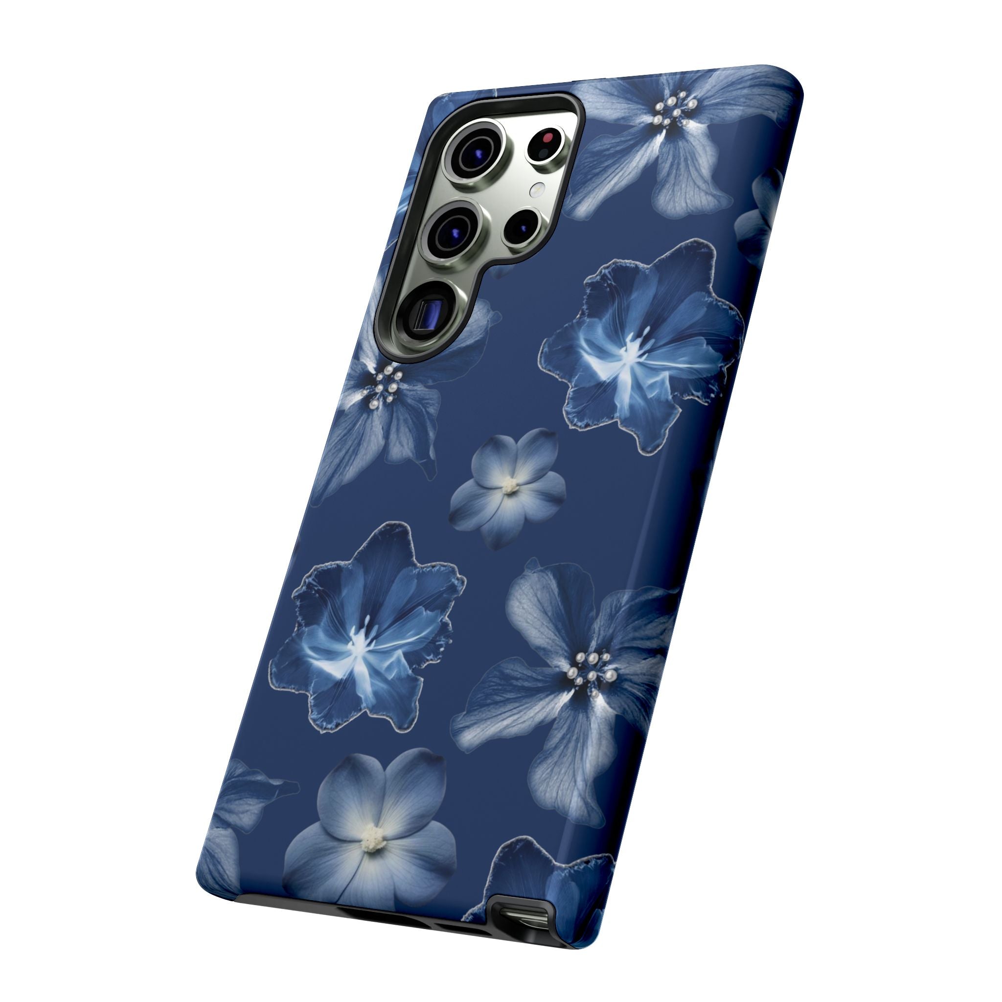 Navy Floral Tough Phone Case — Blue Bloom Protective Cover