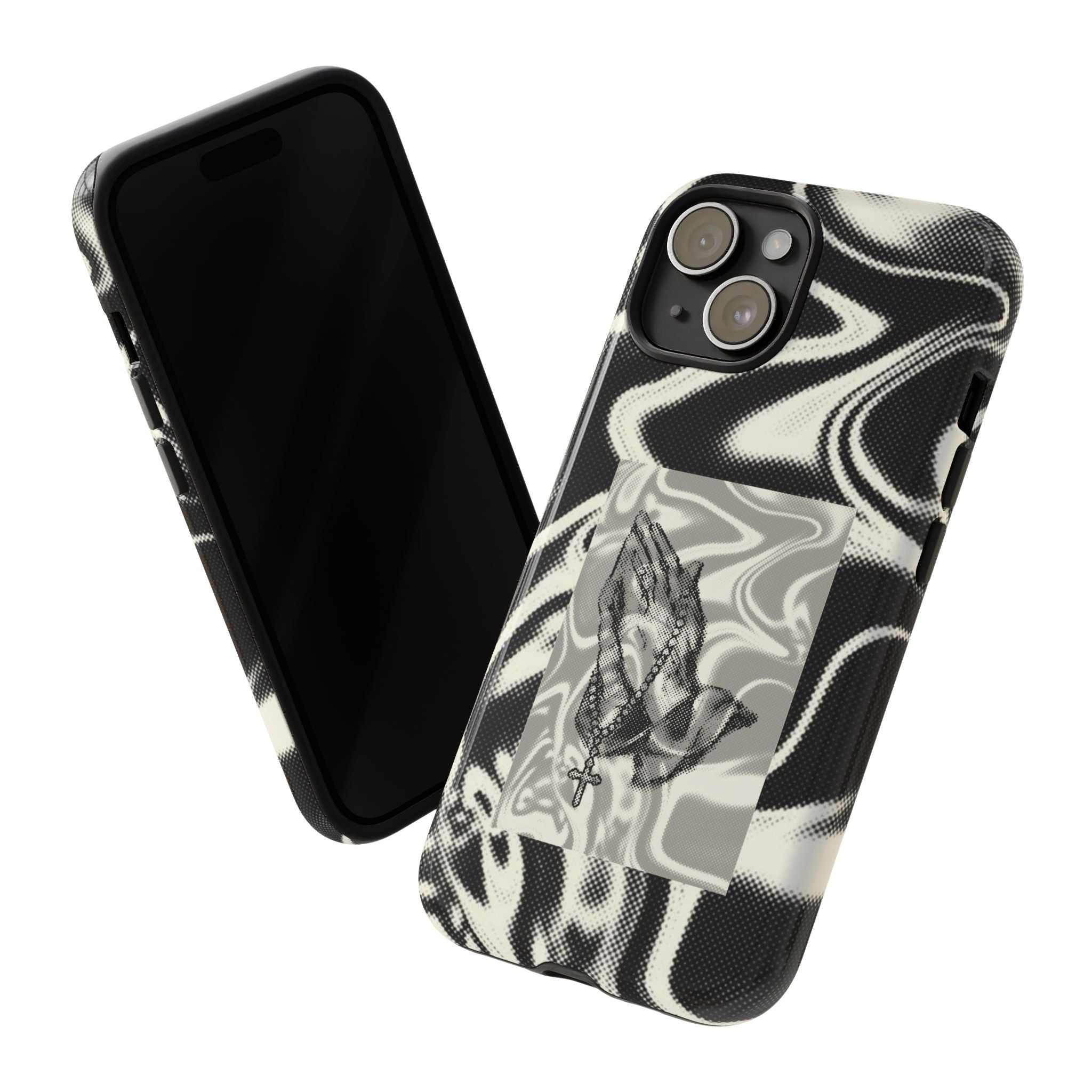 Praying Hands Phone Case – Black White Marble Spiritual Design