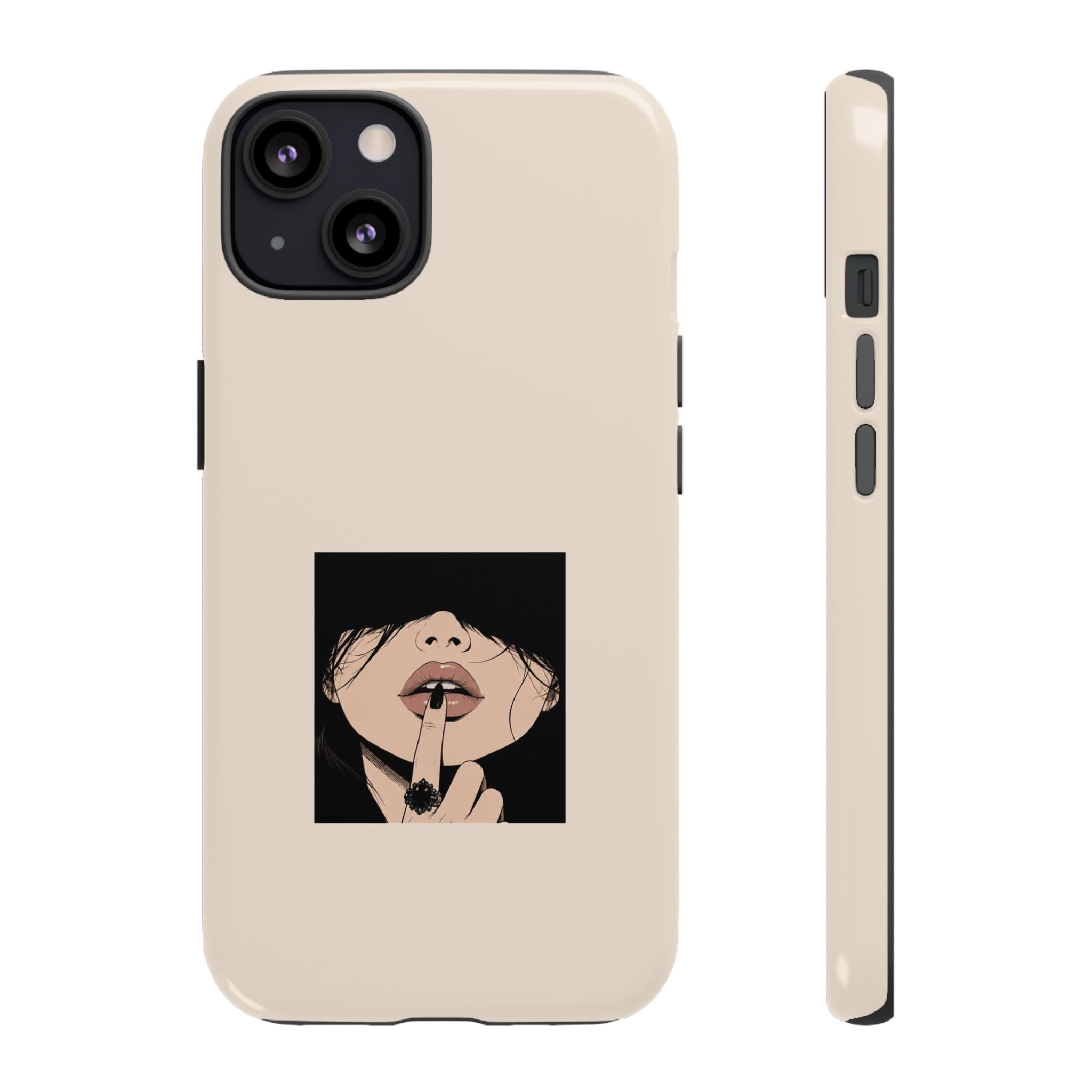 Minimal Anime Girl Shh Design, Edgy Aesthetic Protective Cover