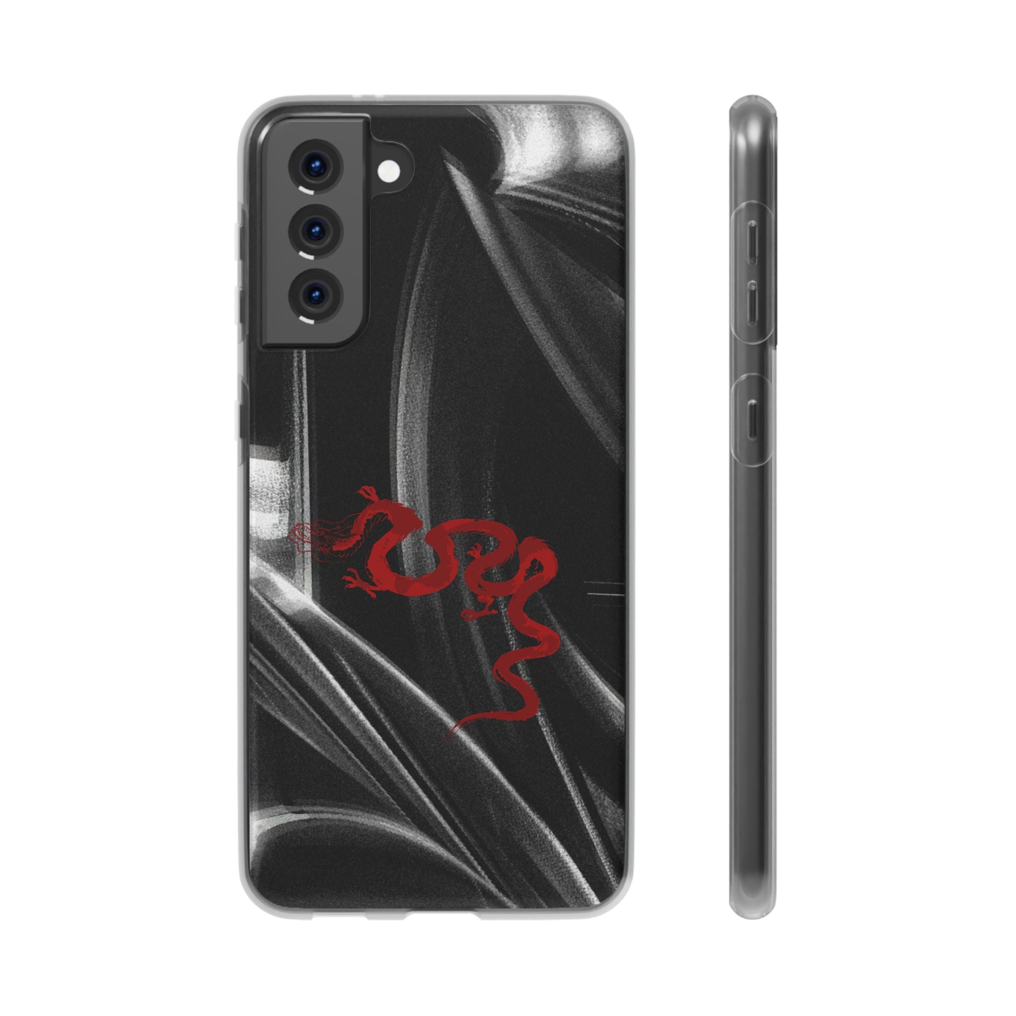 Flexi Phone Case — Black Smoke Background with Red Dragon